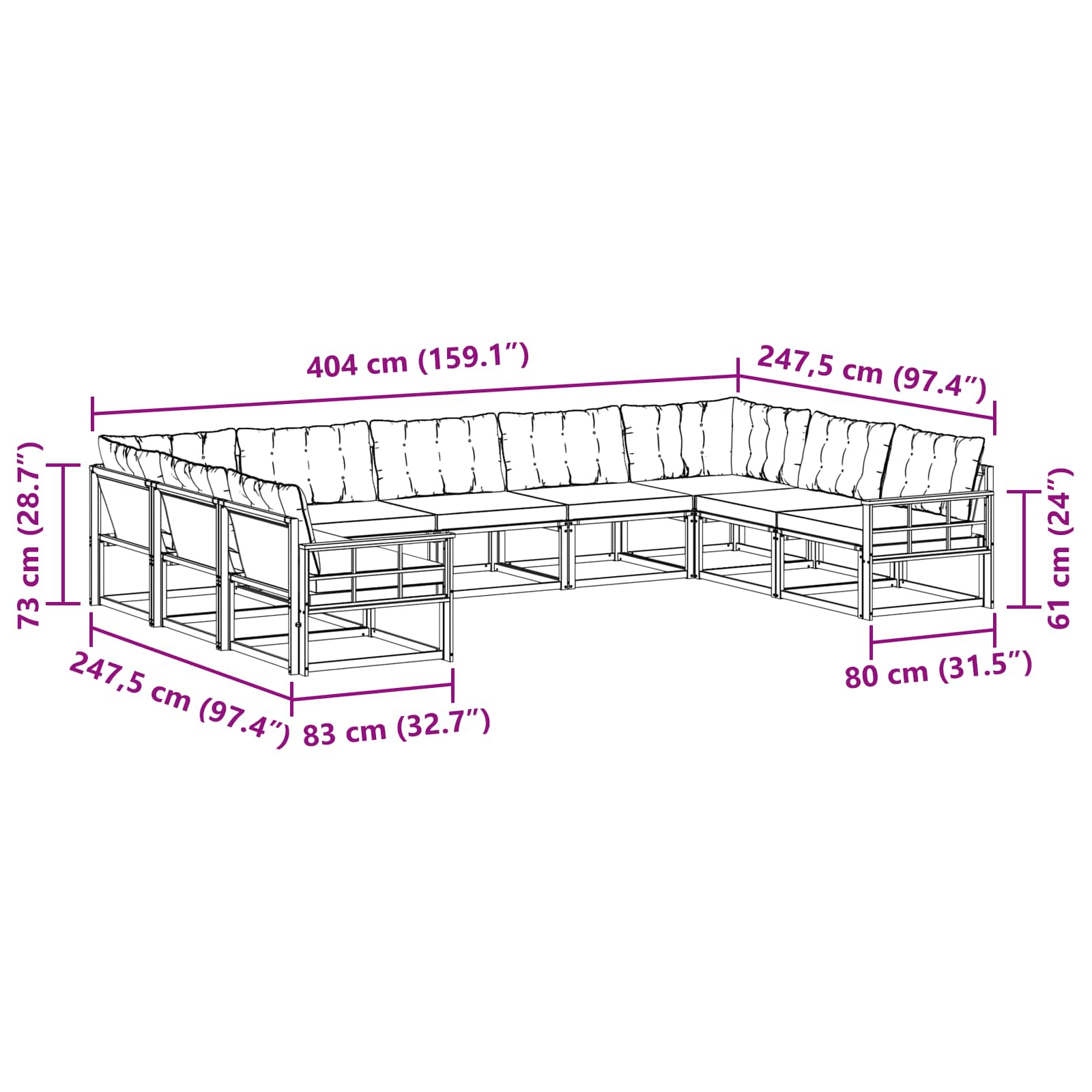 Set vanjskih sofa s jastukom 9 pcs Bijela i svjetlosiva