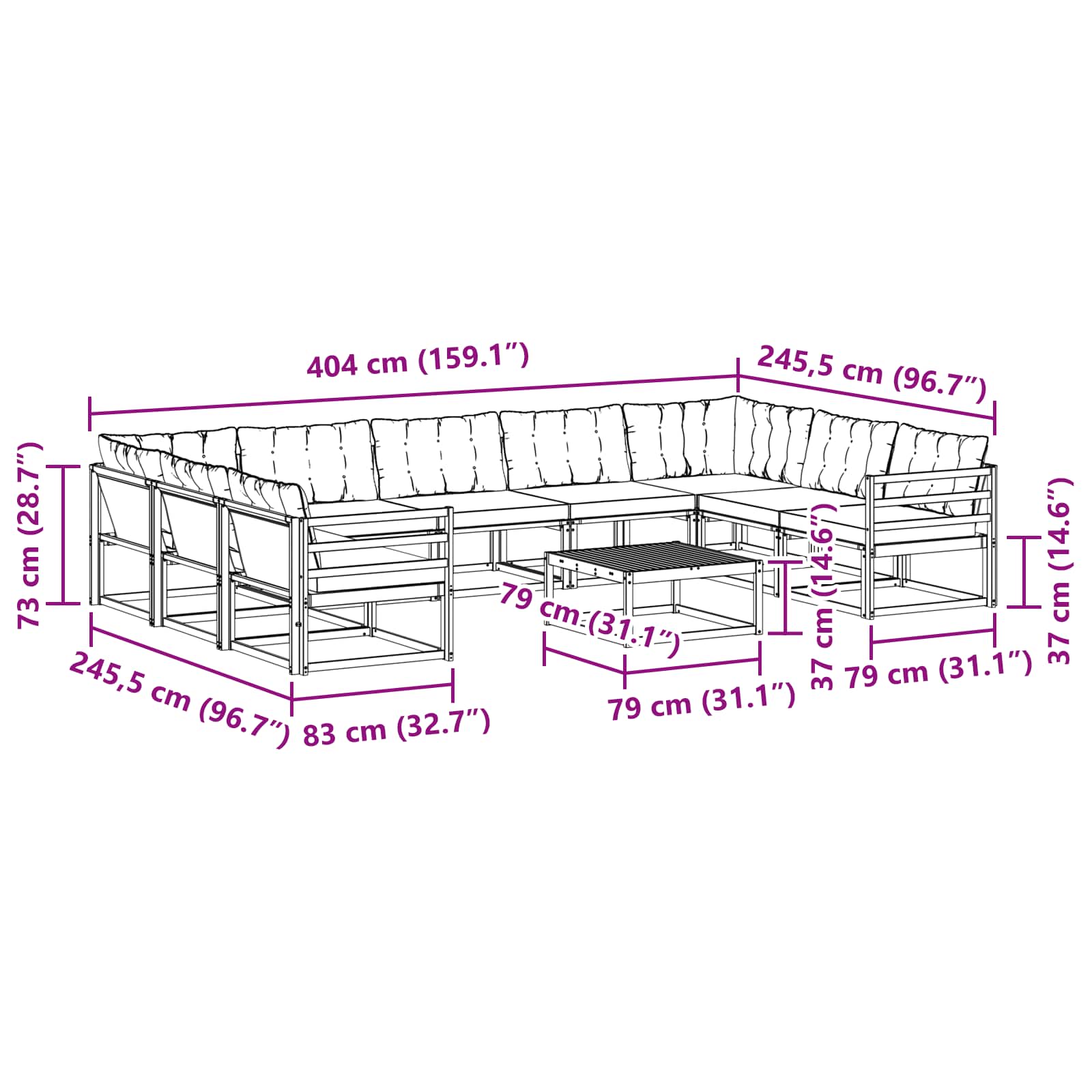 Set vanjskih sofa s jastukom 10 pcs Bijela i crna