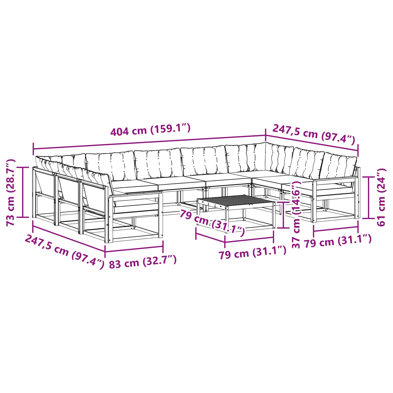 Set vanjskih sofa s jastukom 10 pcs Bijela i svjetlosiva