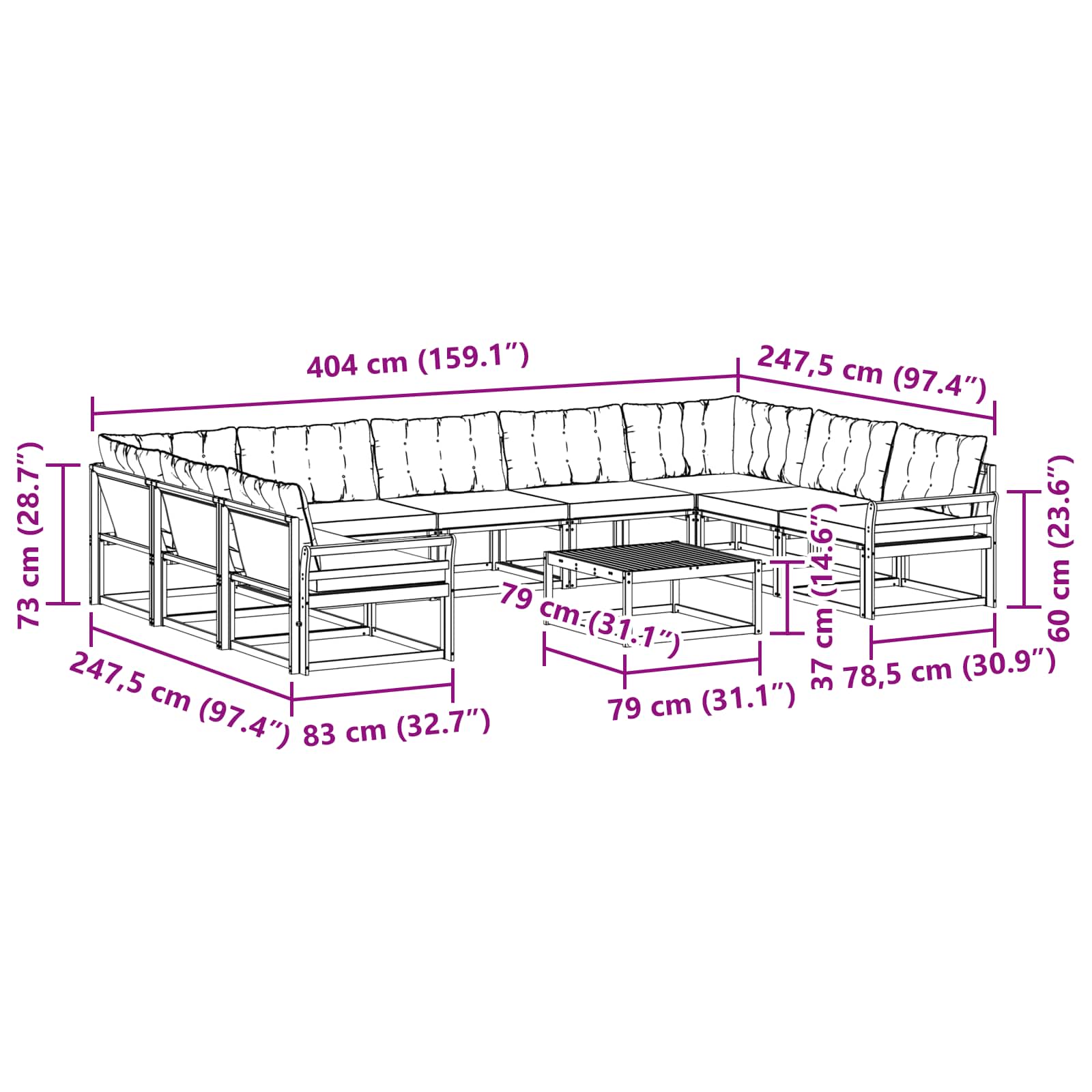 Set vanjskih sofa s jastukom 10 pcs Bijela i svjetlosiva