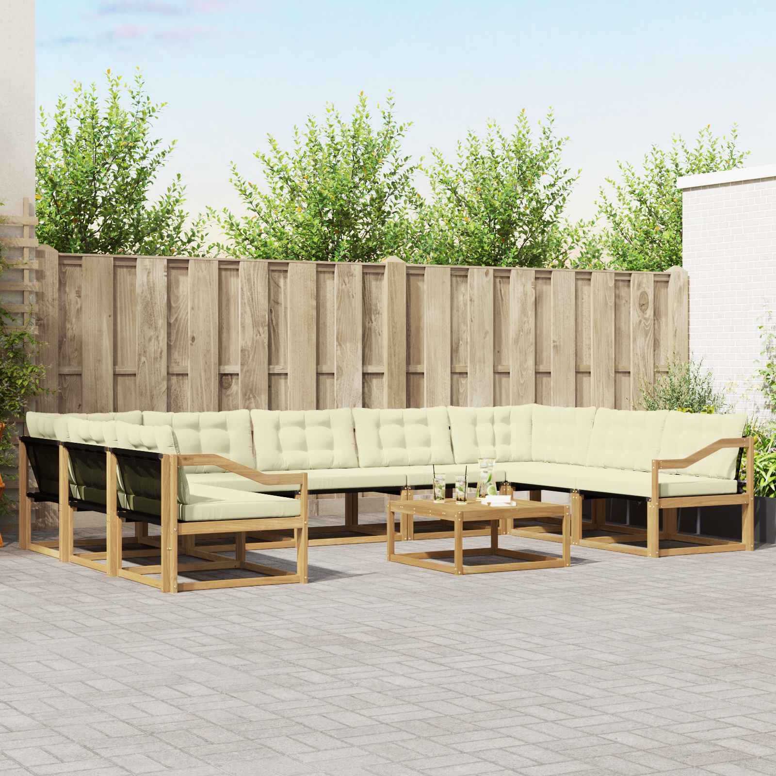 Set vanjskih sofa s jastukom 10 pcs Bijela i krem