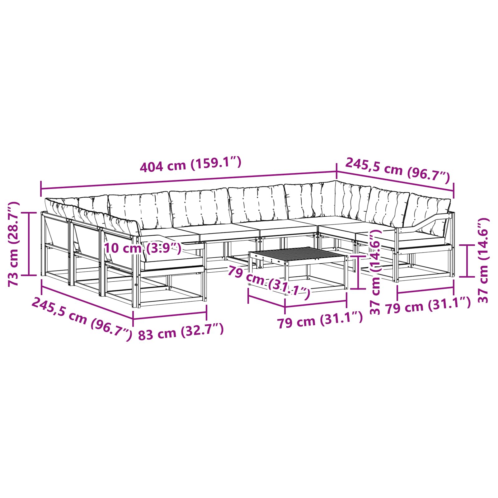 Set vanjskih sofa s jastukom 10 pcs Bijela i svjetlosiva