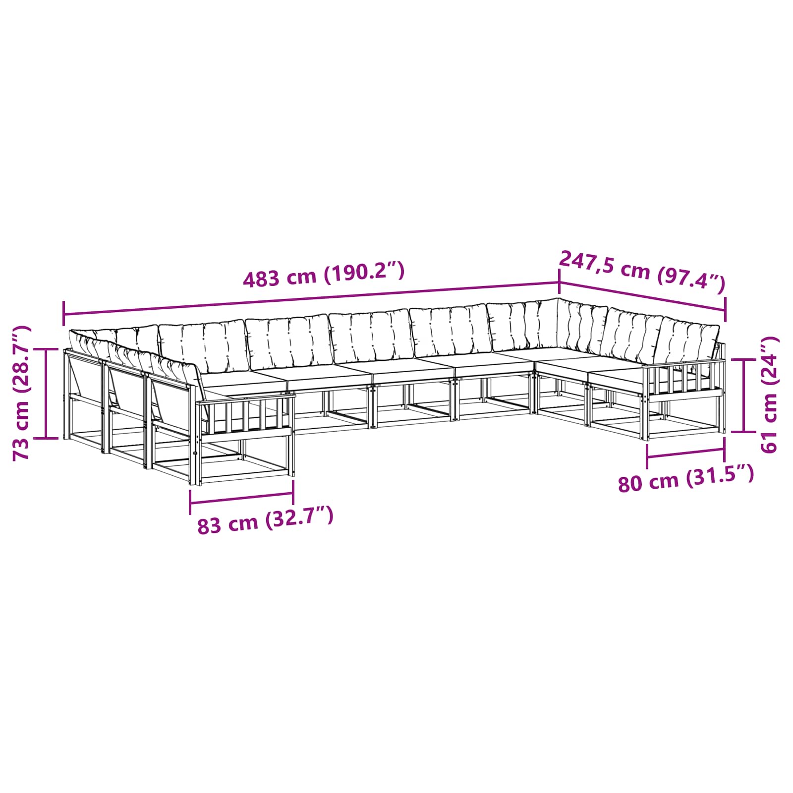 Set vanjskih sofa s jastukom 10 pcs Bijela i svjetlosiva
