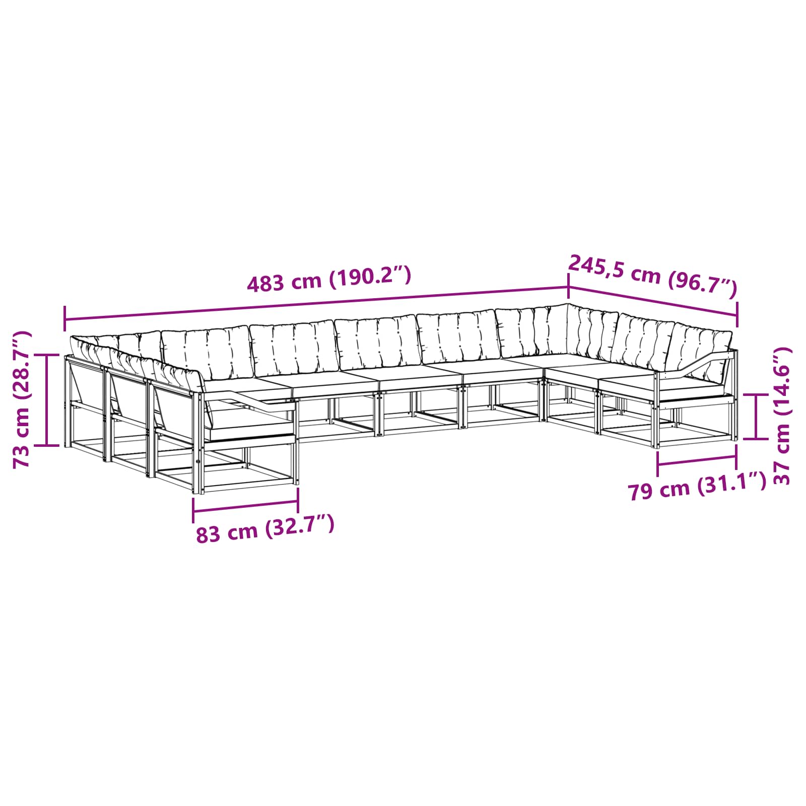 Set vanjskih sofa s jastukom 10 pcs Bijela i svjetlosiva