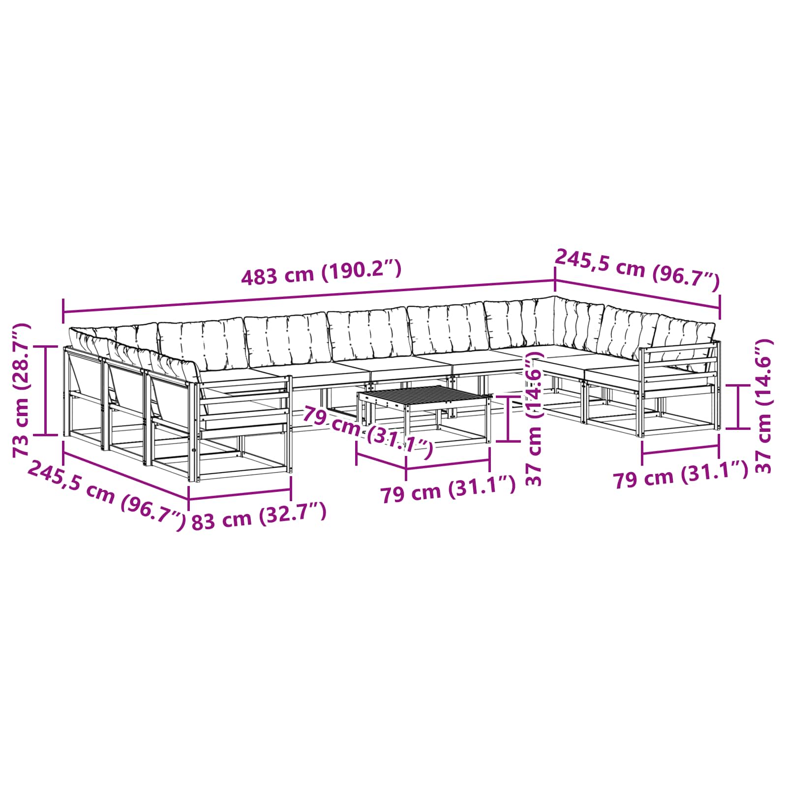 Set vanjskih sofa s jastukom 11 pcs Bijela i svjetlosiva
