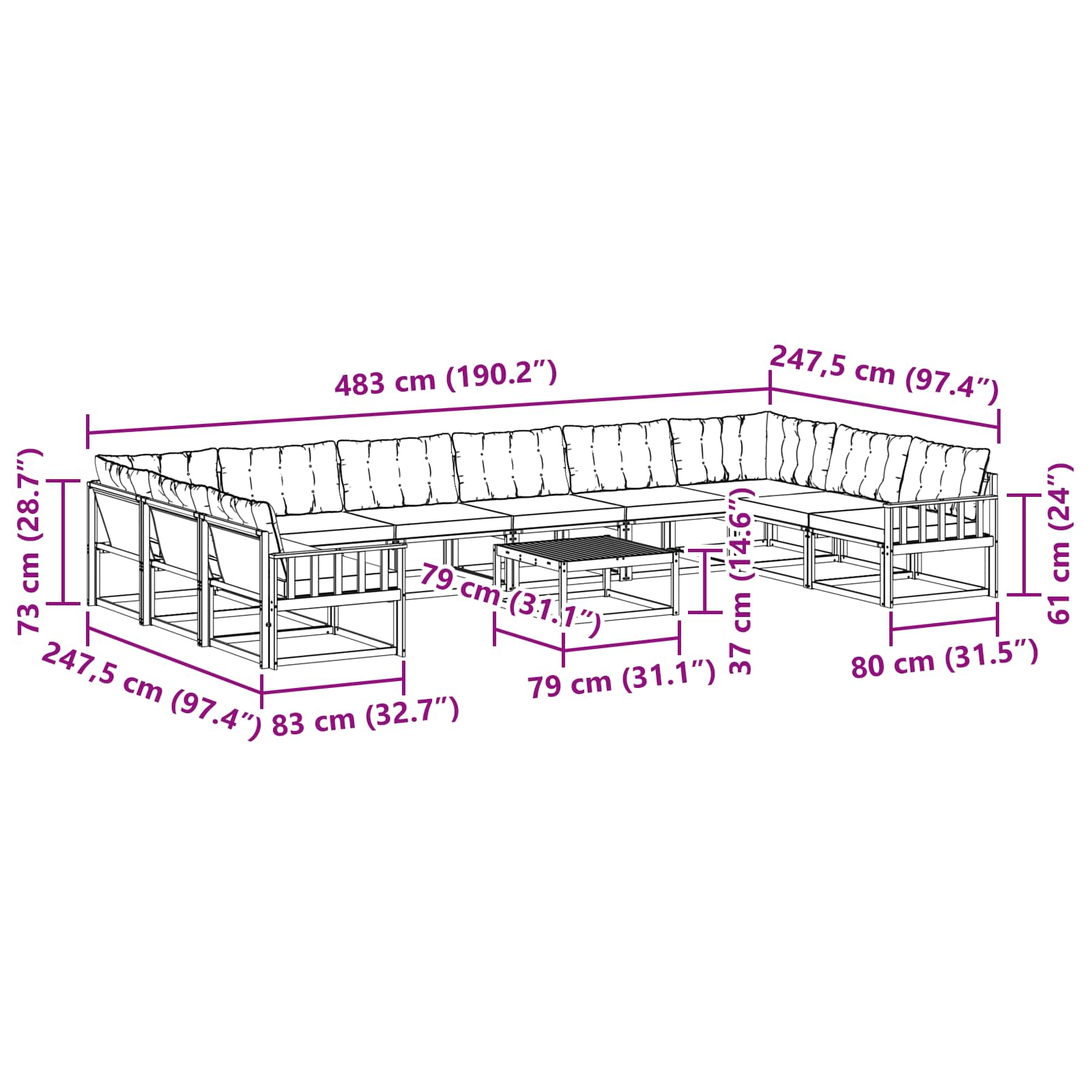 Set vanjskih sofa s jastukom 11 pcs Bijela i svjetlosiva