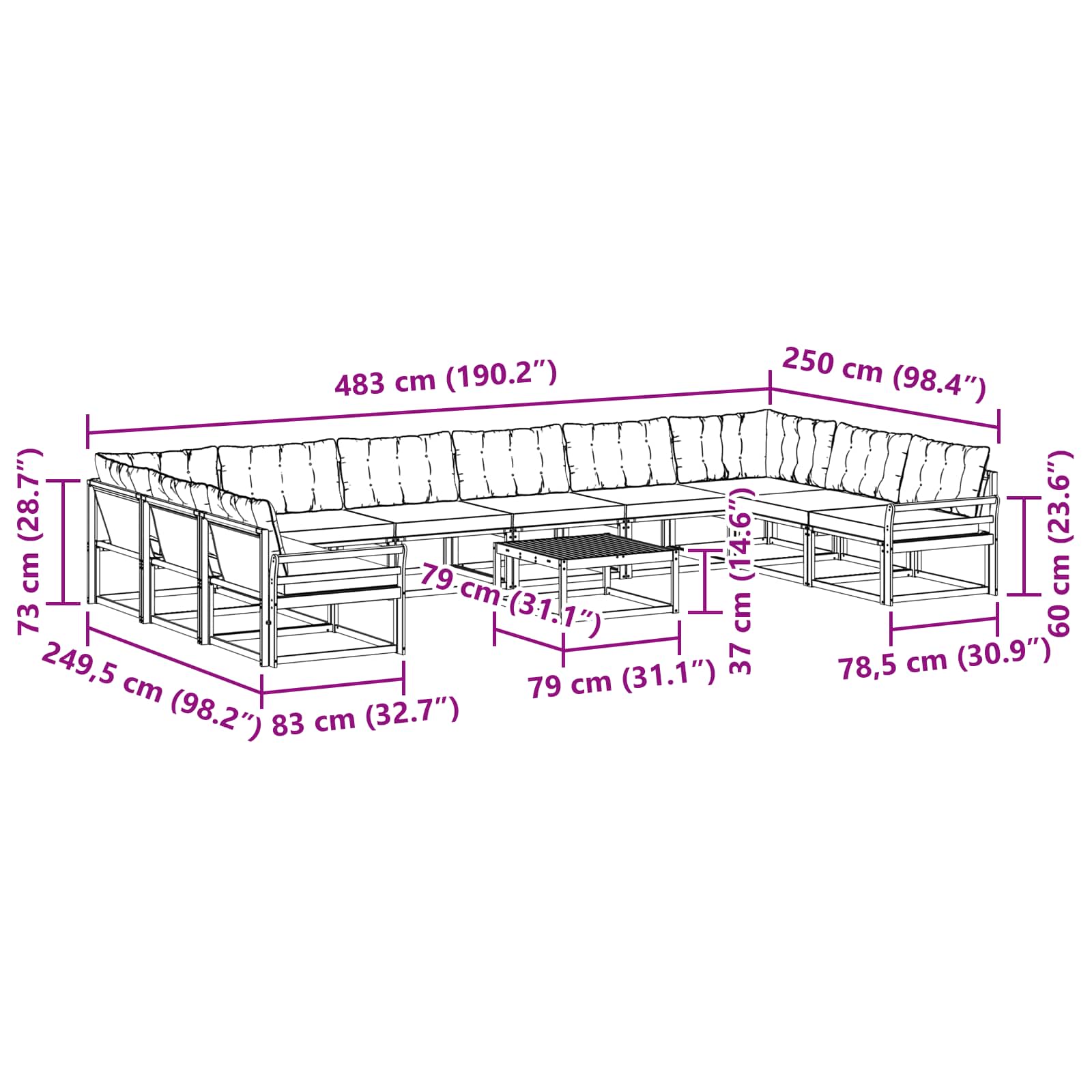 Set vanjskih sofa s jastukom 11 pcs Bijela i crna