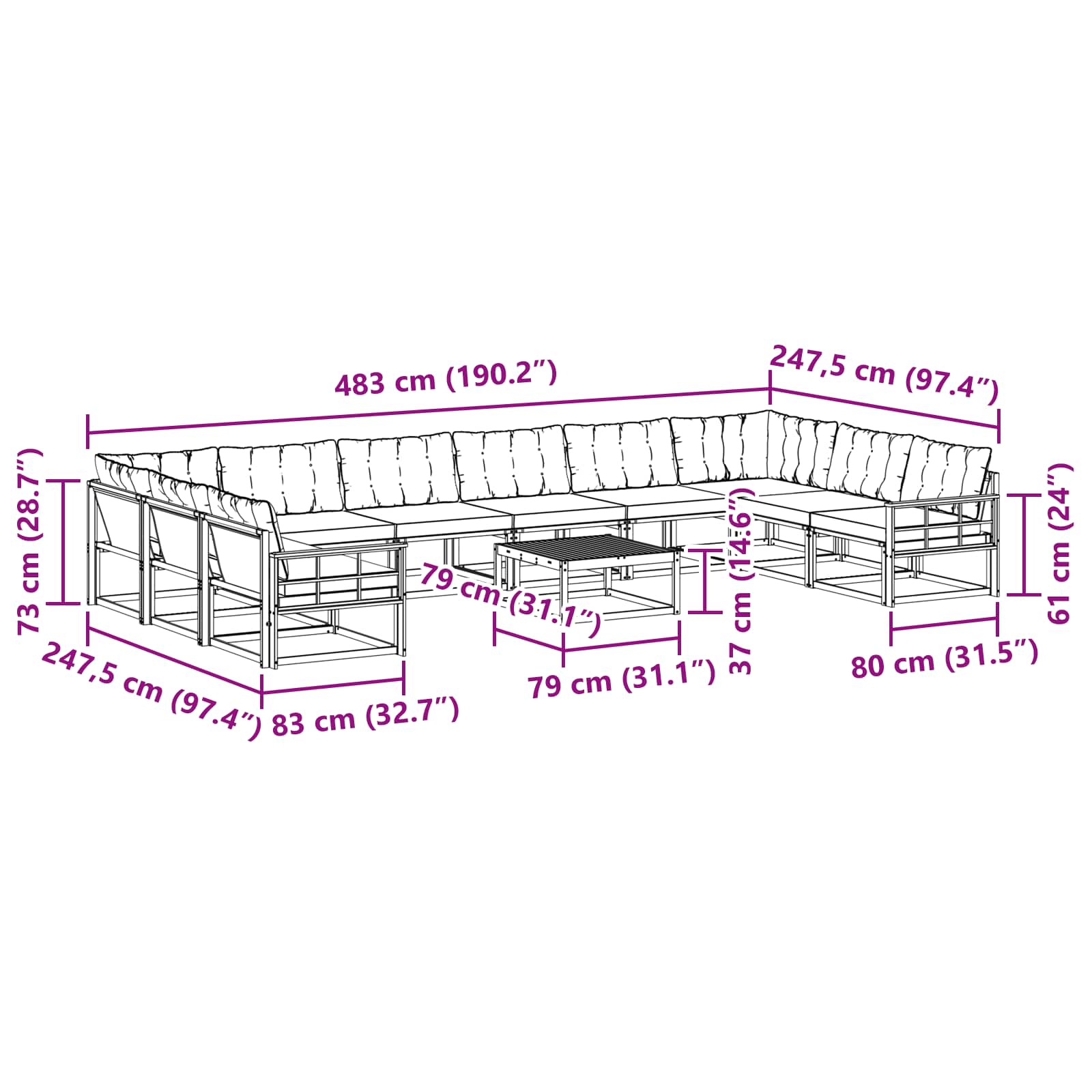 Set vanjskih sofa s jastukom 11 pcs Bijela i bež