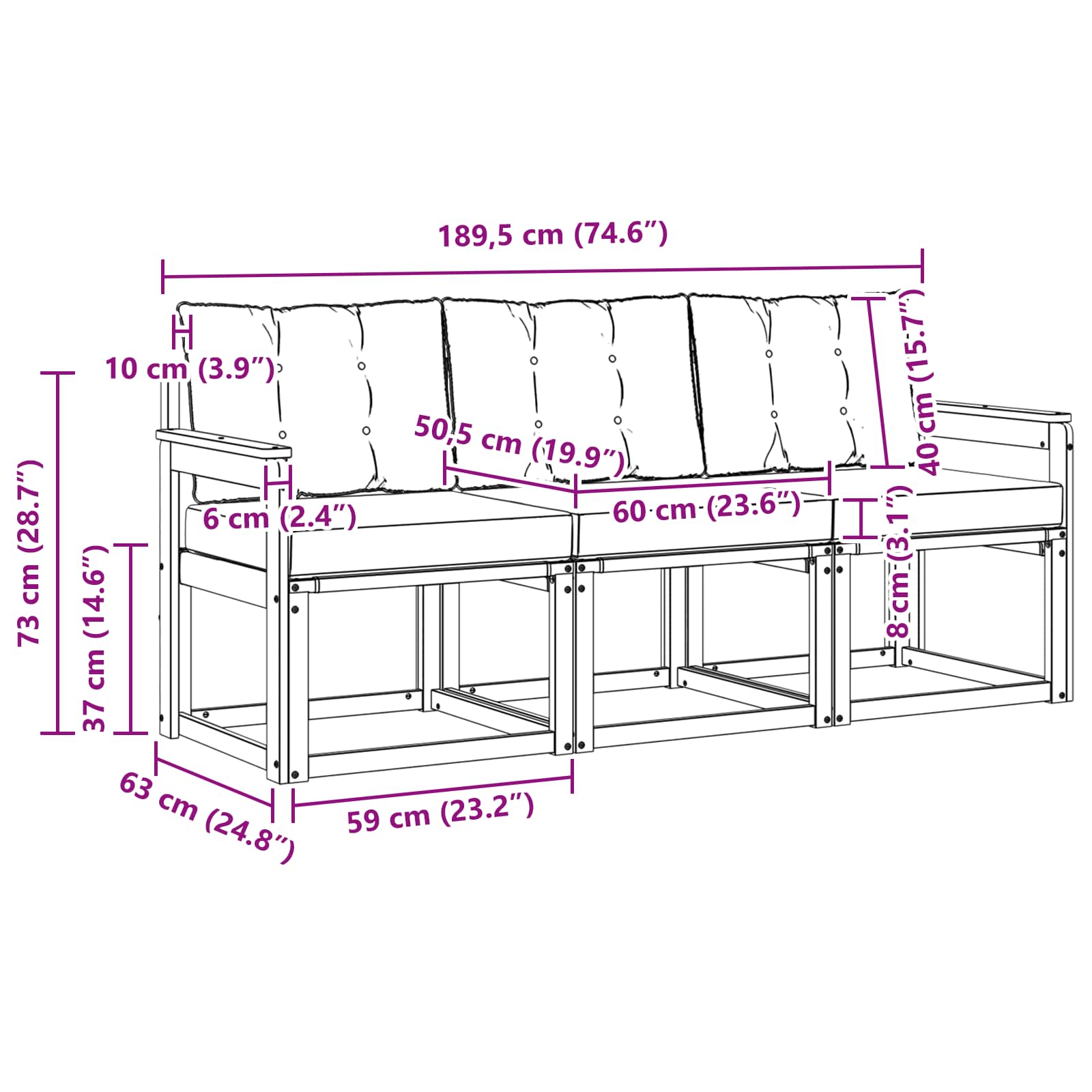 Set vanjskih sofa s jastukom 3 pcs Bijela i krem