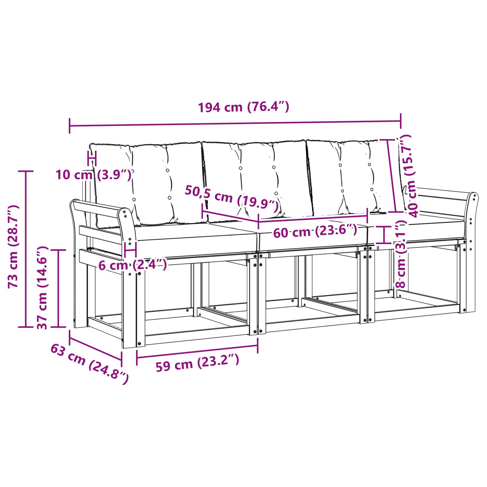 Set vanjskih sofa s jastukom 3 pcs Bijela i bež