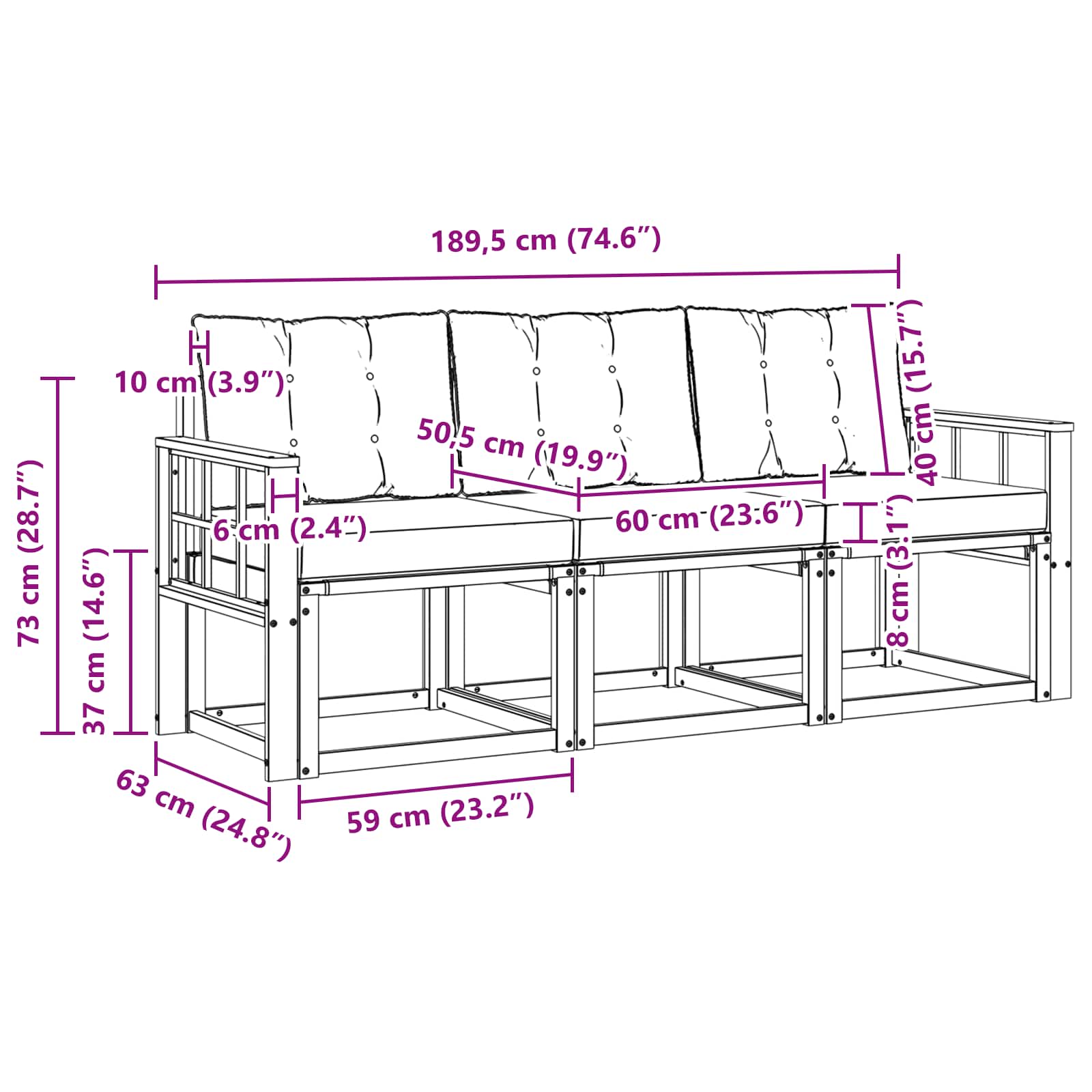 Set vanjskih sofa s jastukom 3 pcs Bijela i bež