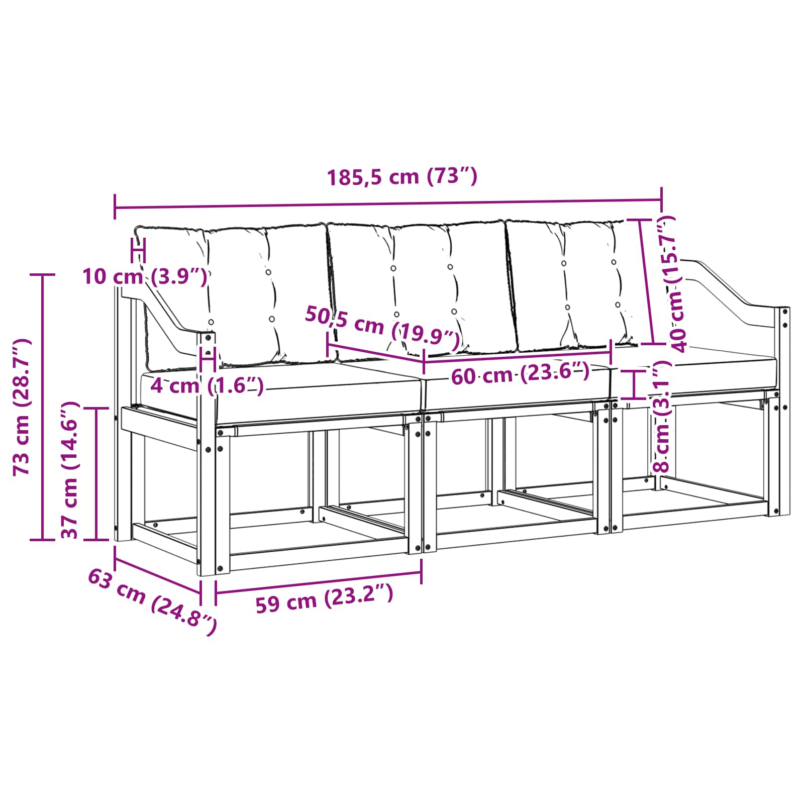 Set vanjskih sofa s jastukom 3 pcs Bijela i crna