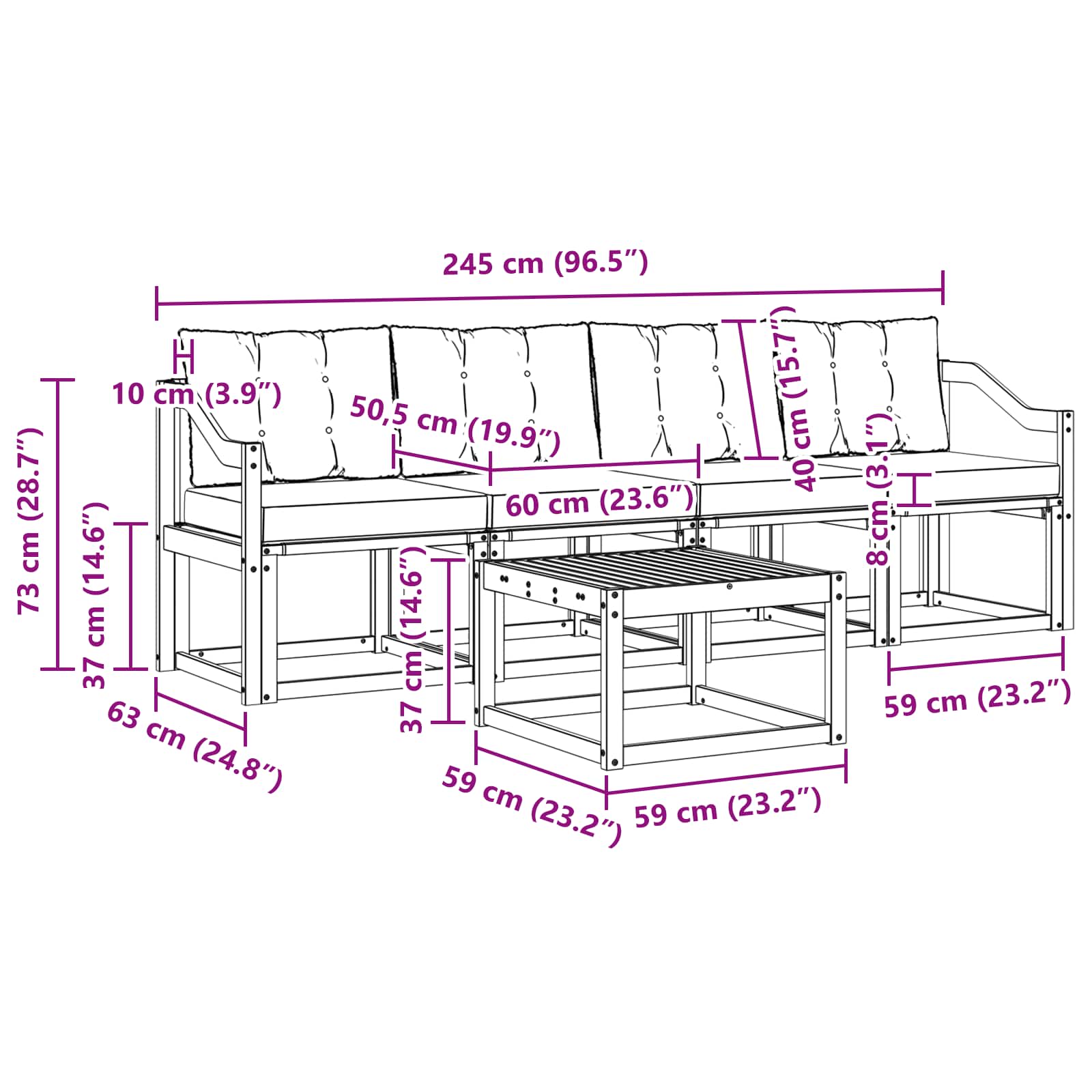 Set vanjskih sofa s jastukom 5 pcs Bijela i svjetlosiva