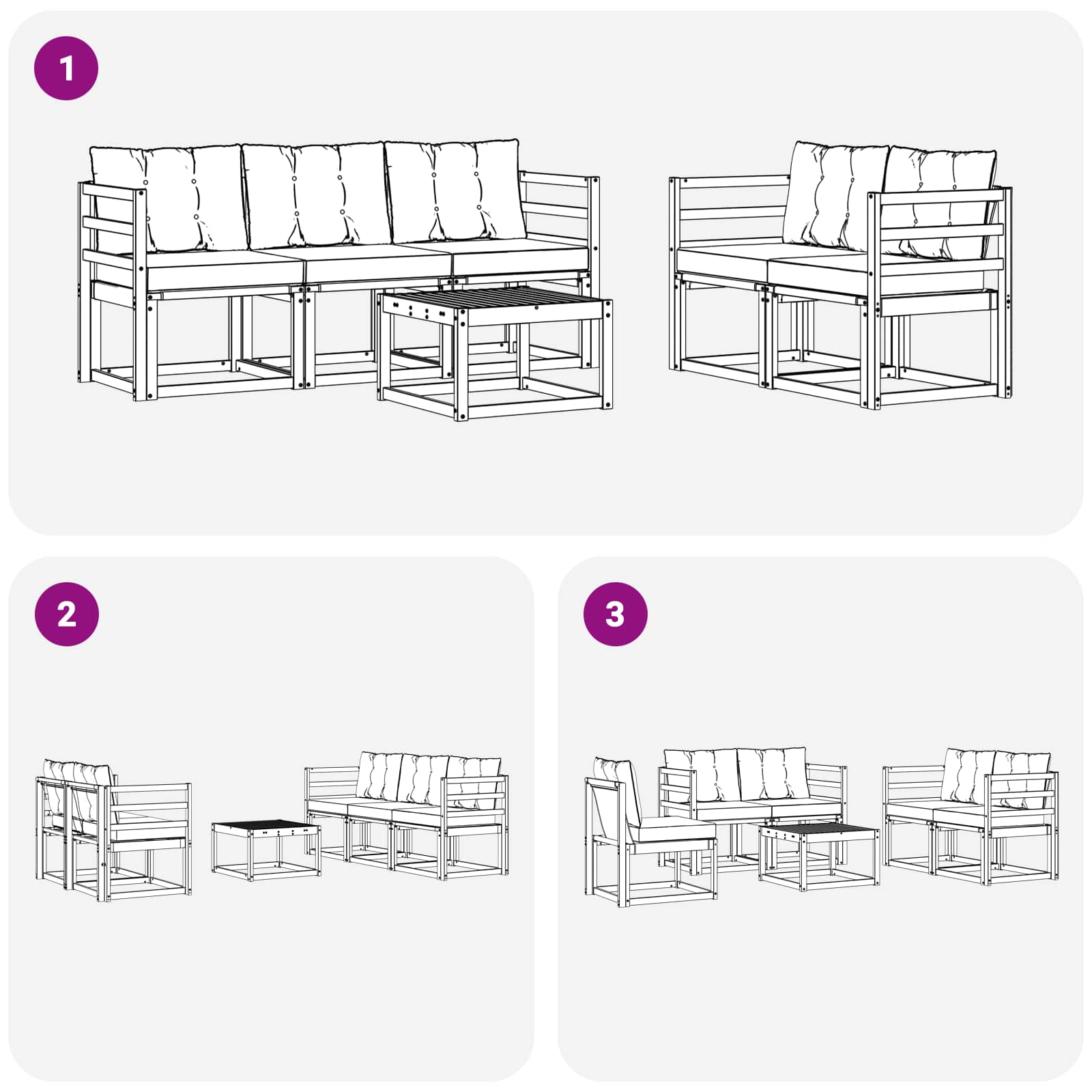 Set vanjskih sofa s jastukom 6 pcs Bijela i crna
