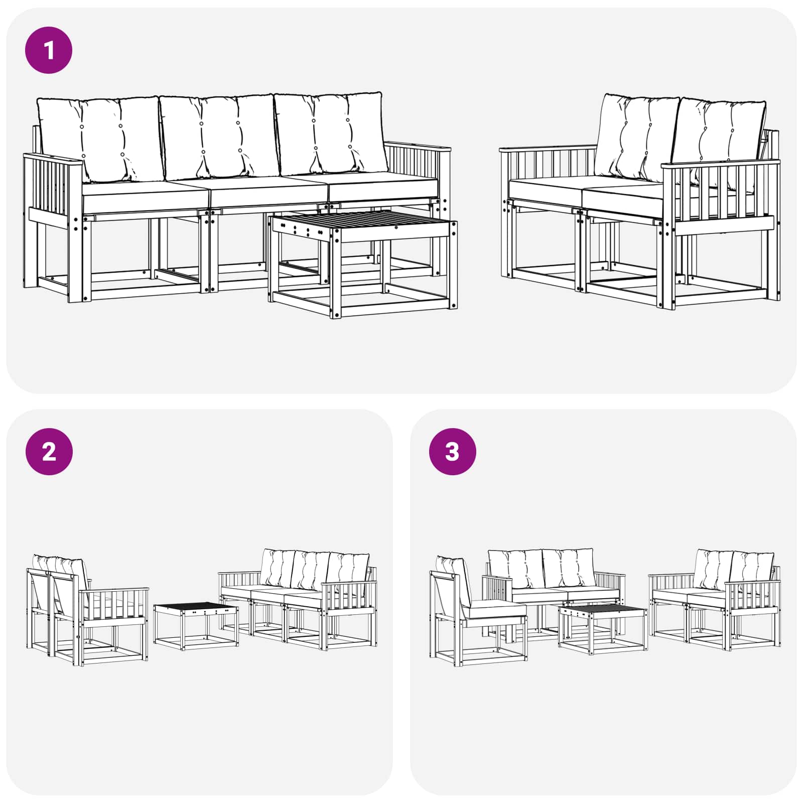 Set vanjskih sofa s jastukom 6 pcs Bijela i crna