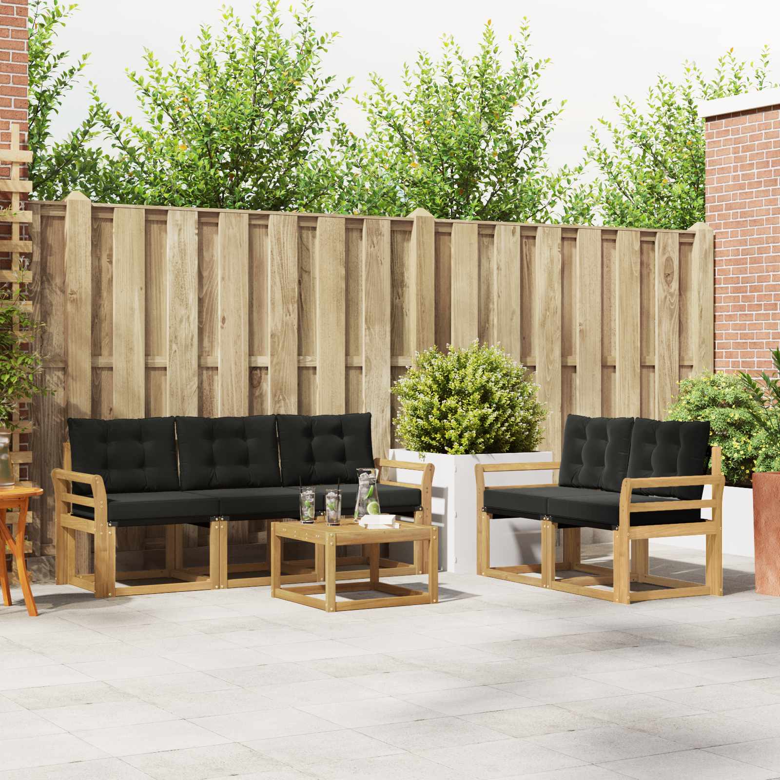 Set vanjskih sofa s jastukom 6 pcs Bijela i crna