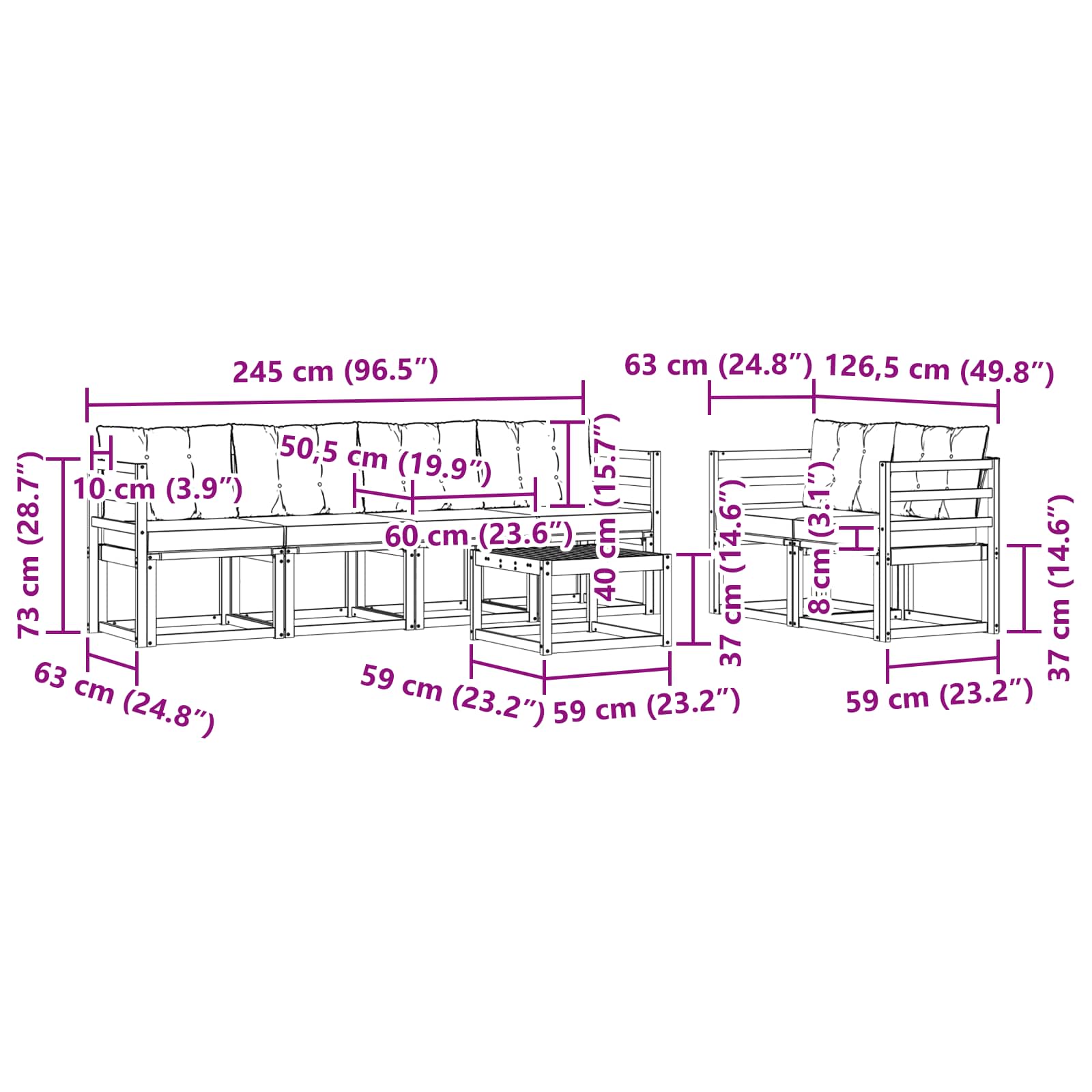 Set vanjskih sofa 7 pcs Čvrsto drvo akacije i Textilene