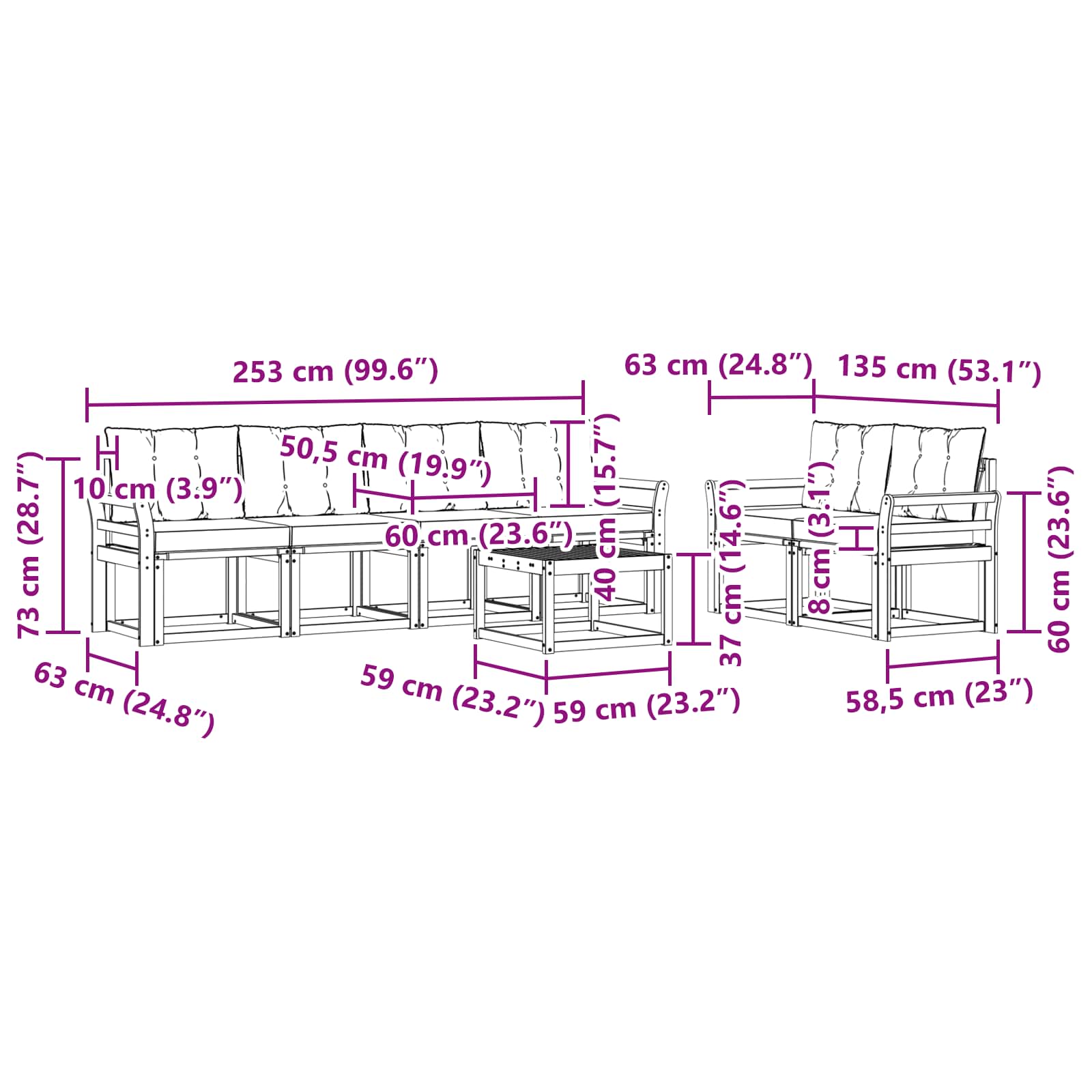 Set vanjskih sofa s jastukom 7 pcs Bijela i crna