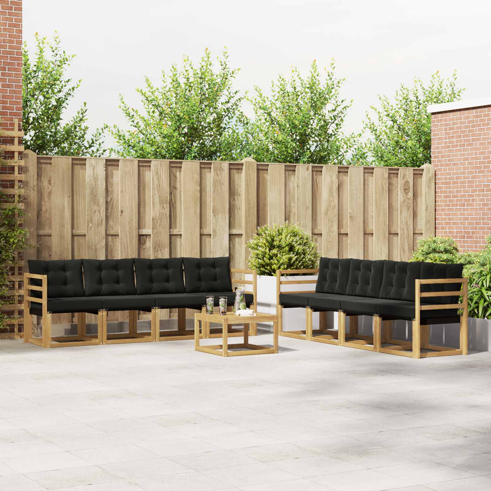 Set vanjskih sofa s jastukom 9 pcs Bijela i crna