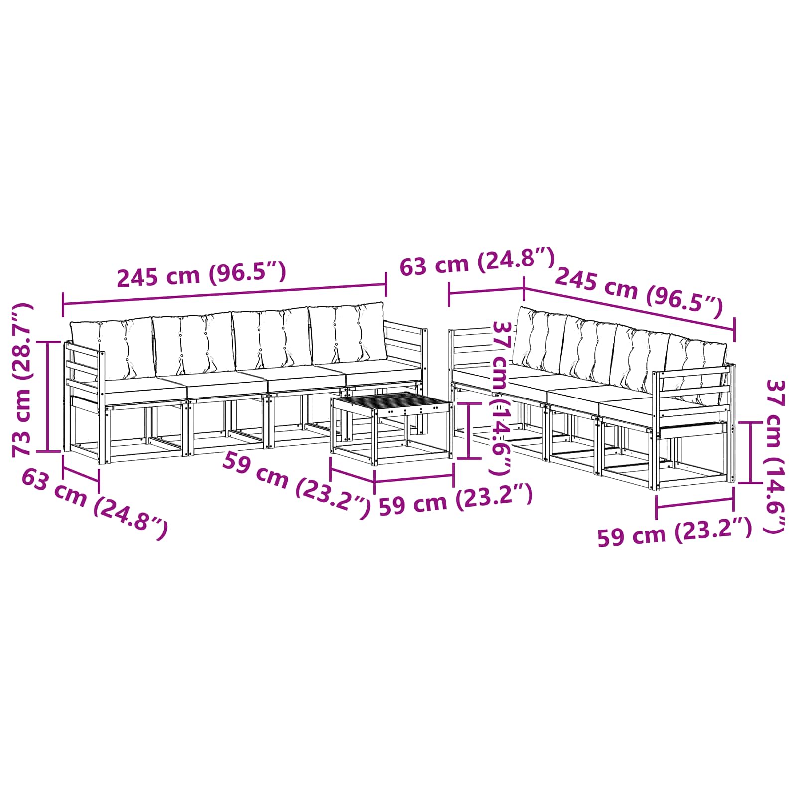 Set vanjskih sofa s jastukom 9 pcs Bijela i crna