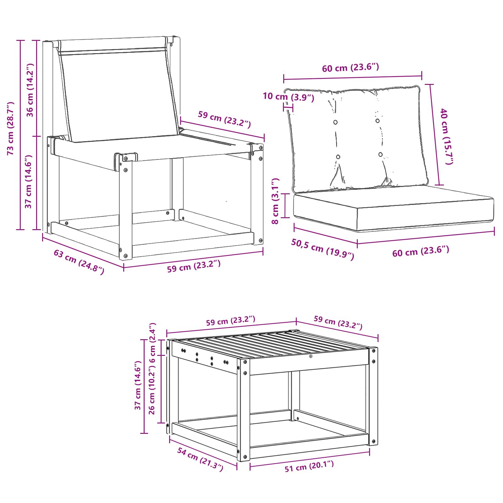 Set vanjskih sofa s jastukom 9 pcs Bijela i crna
