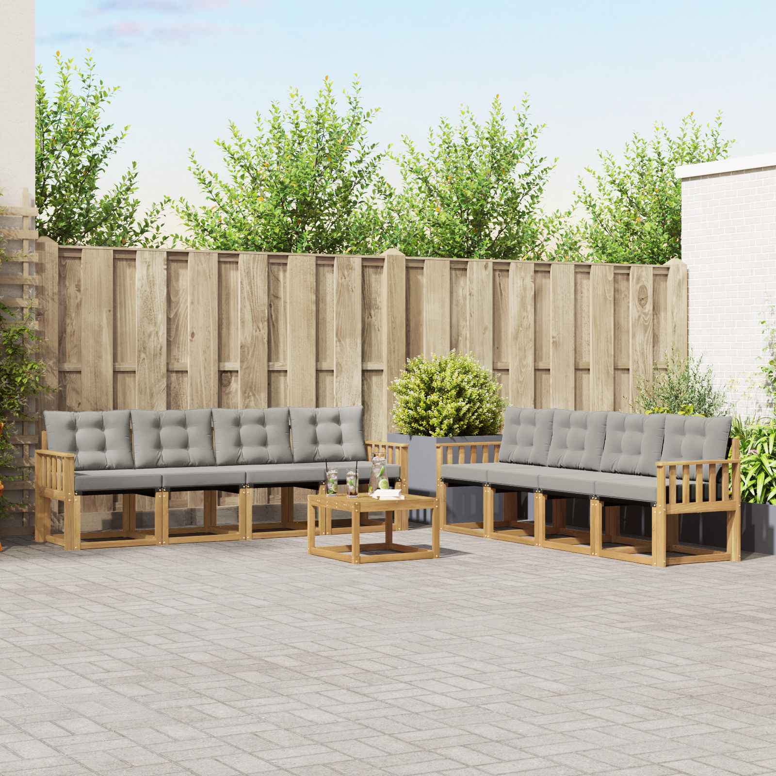 Set vanjskih sofa s jastukom 9 pcs Bijela i svjetlosiva