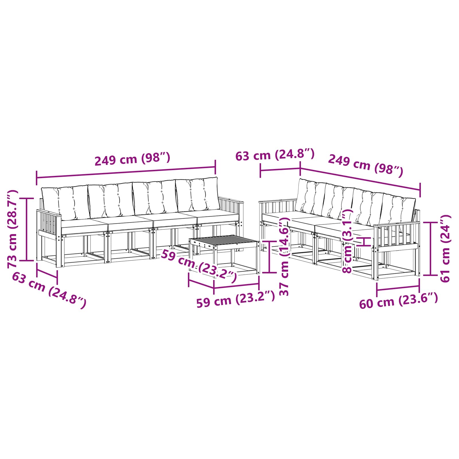 Set vanjskih sofa s jastukom 9 pcs Bijela i crna