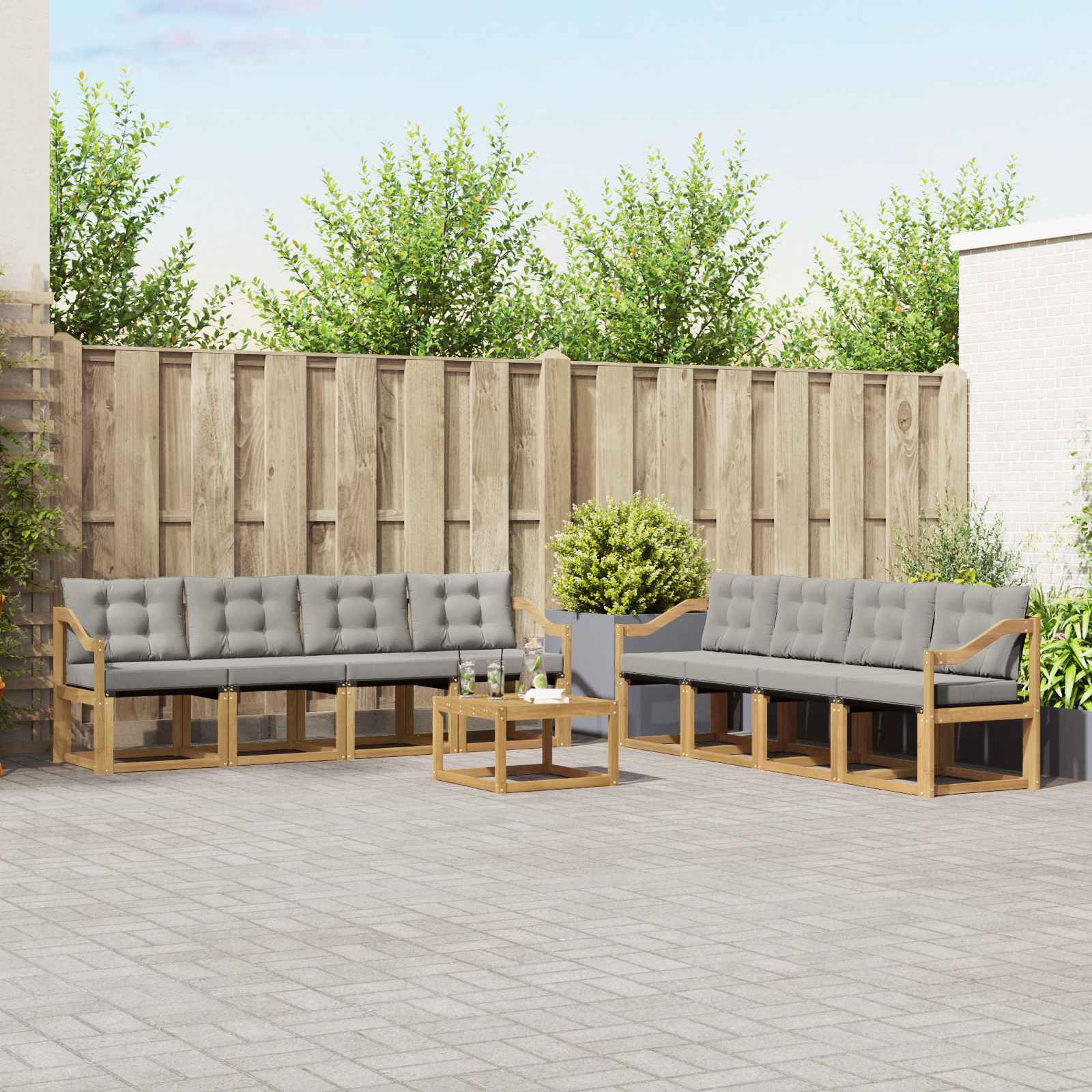 Set vanjskih sofa s jastukom 9 pcs Bijela i svjetlosiva