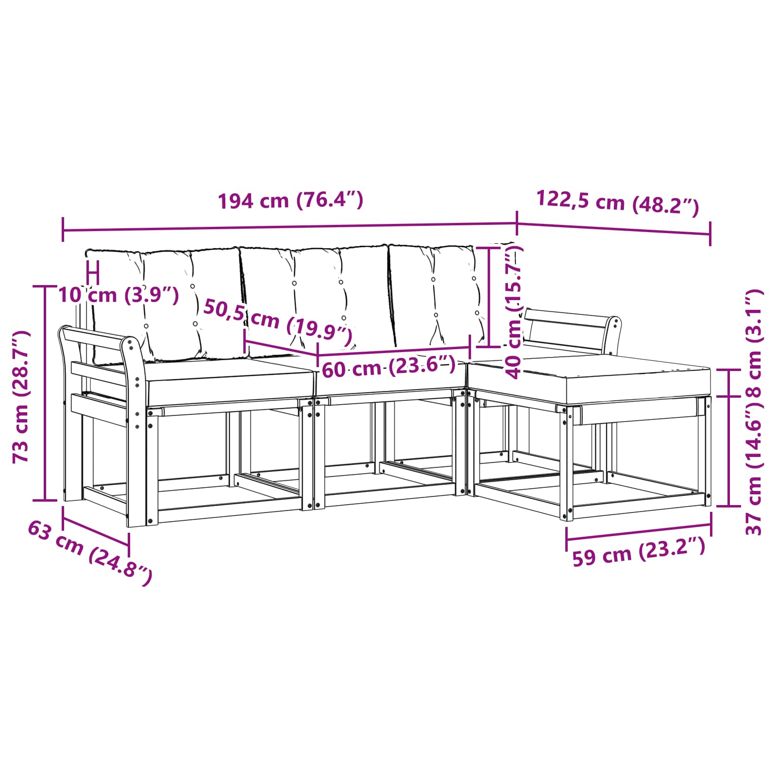 Set vanjskih sofa s jastukom 4 pcs Bijela i crna