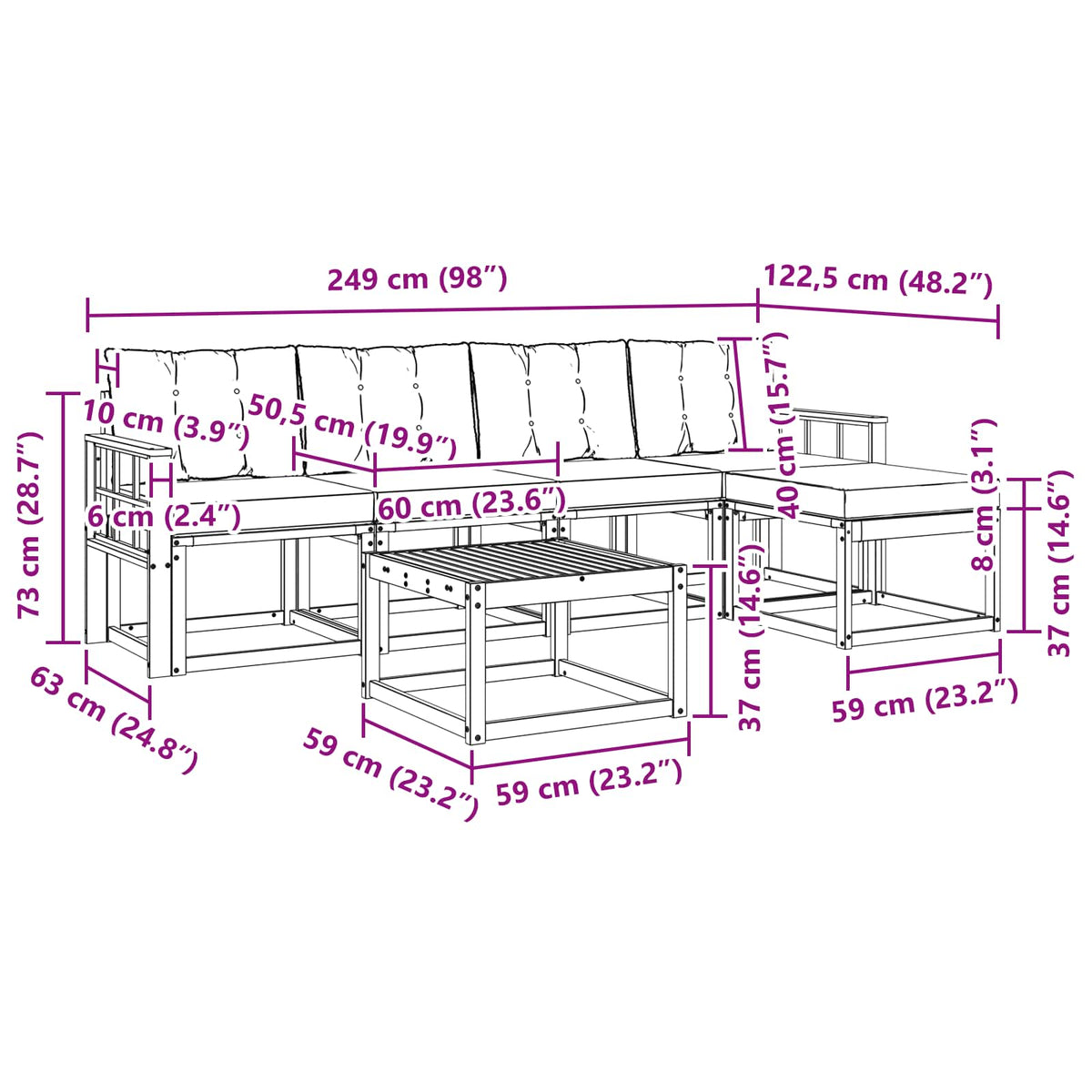 Set vanjskih sofa 6 kom. Bijela i svjetlosiva