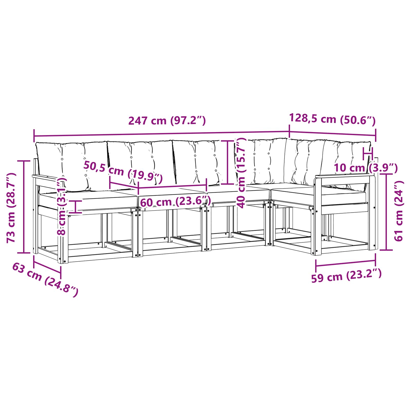 Set vanjskih sofa 5 pcs Čvrsto drvo akacije i Textilene