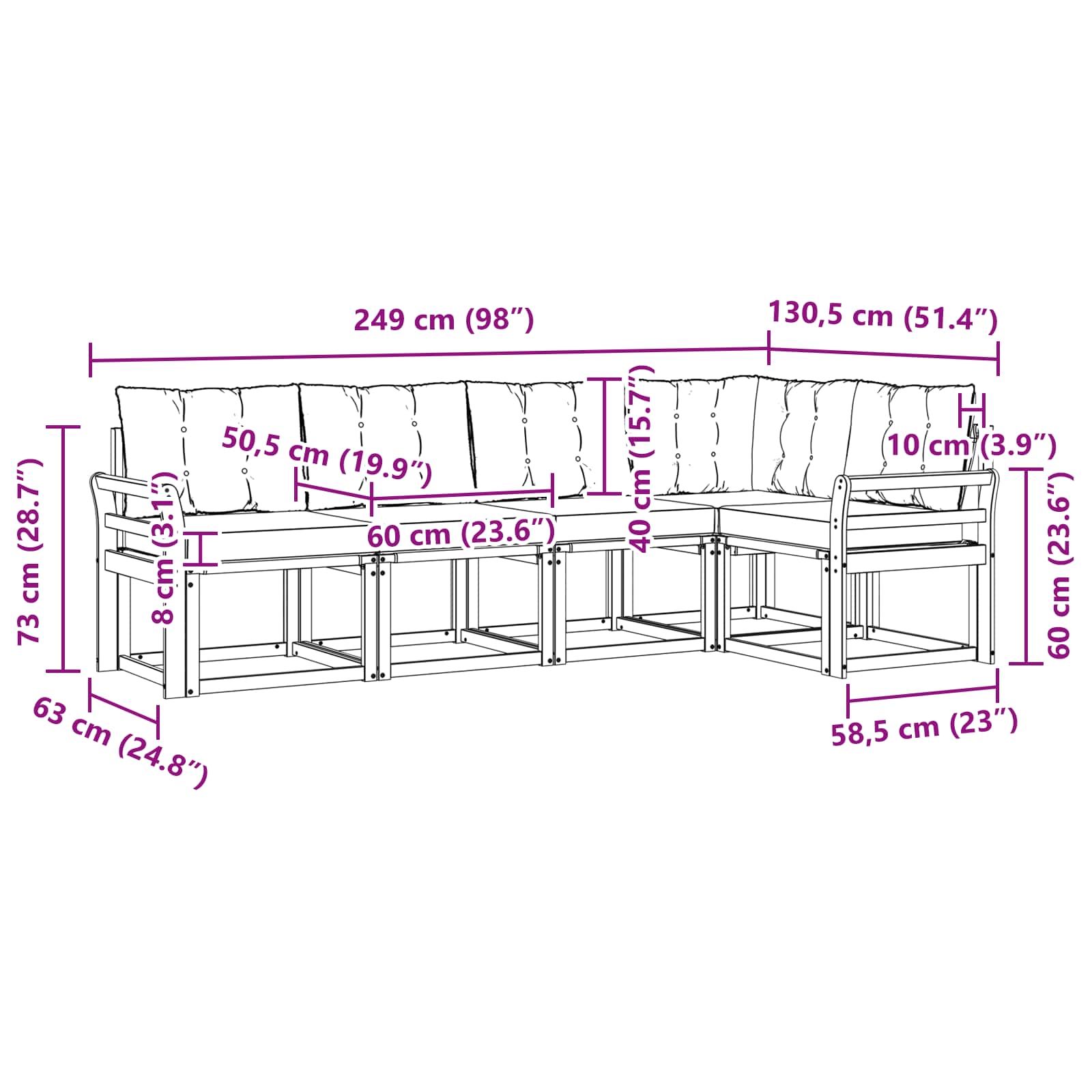 Set vanjskih sofa 5 pcs Čvrsto drvo akacije i Textilene