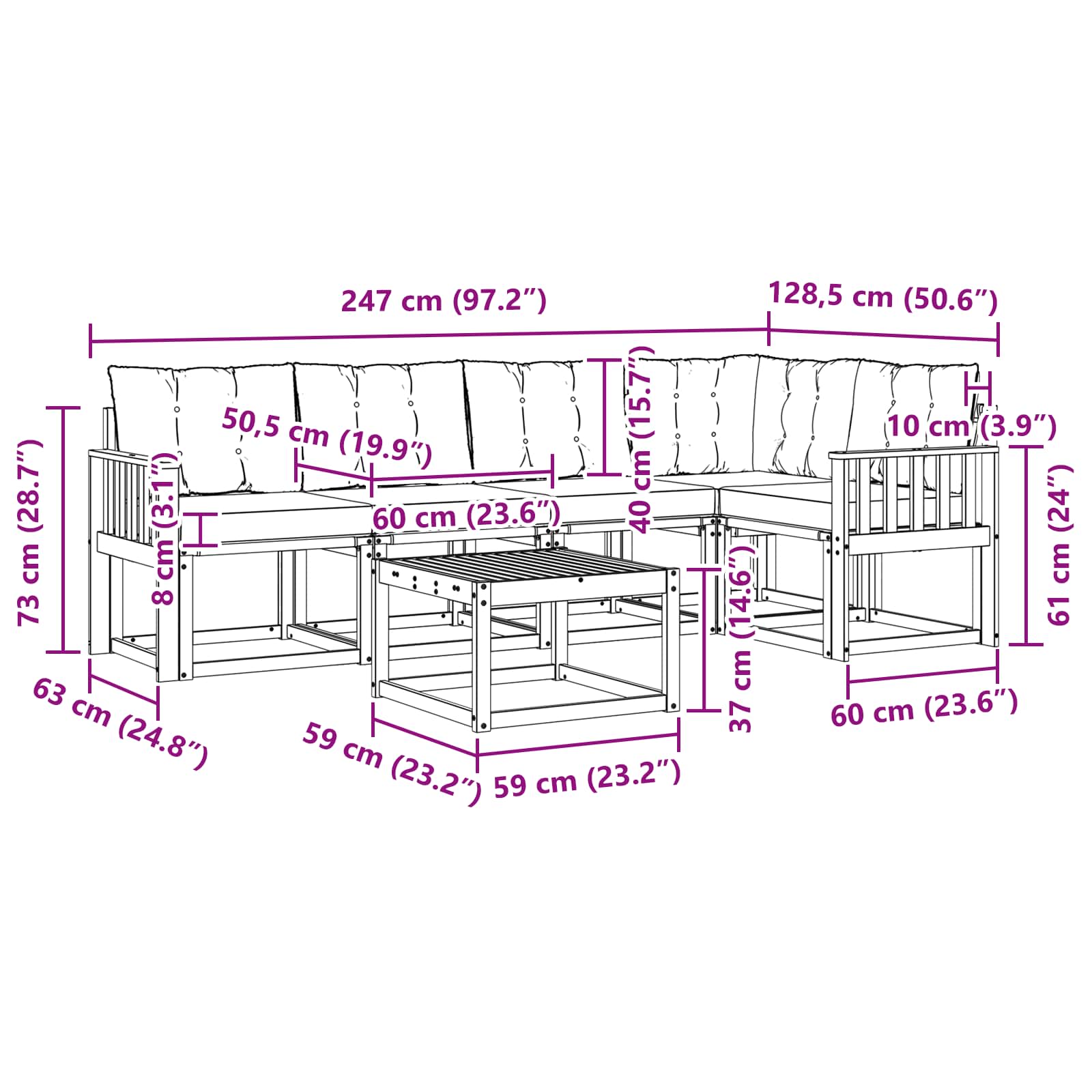 Set vanjskih sofa 6 kom. Bijela i crna