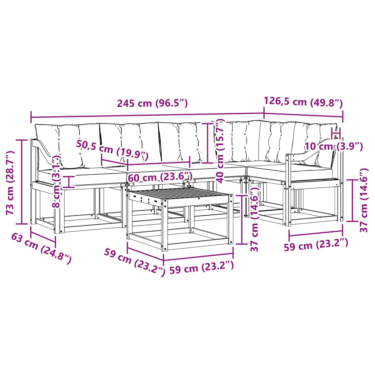 Set vanjskih sofa 6 kom. Bijela i bež
