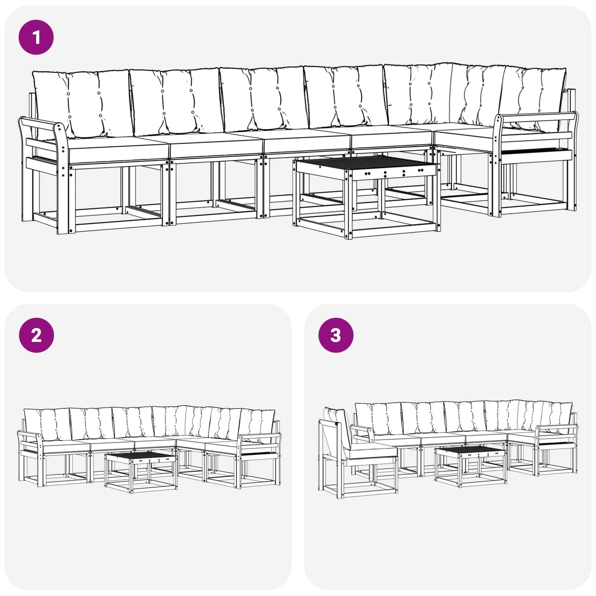 Set vanjskih sofa 7 kom. Bijela i crna