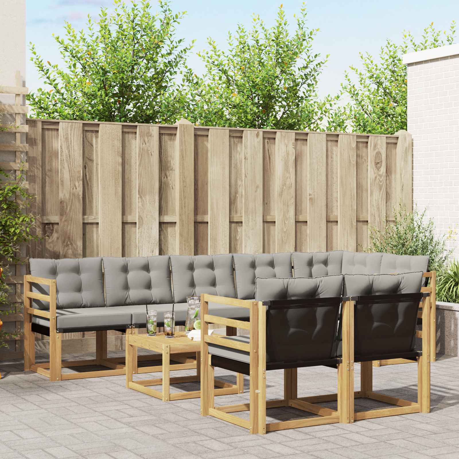 Set vanjskih sofa s jastukom 9 pcs Bijela i svjetlosiva