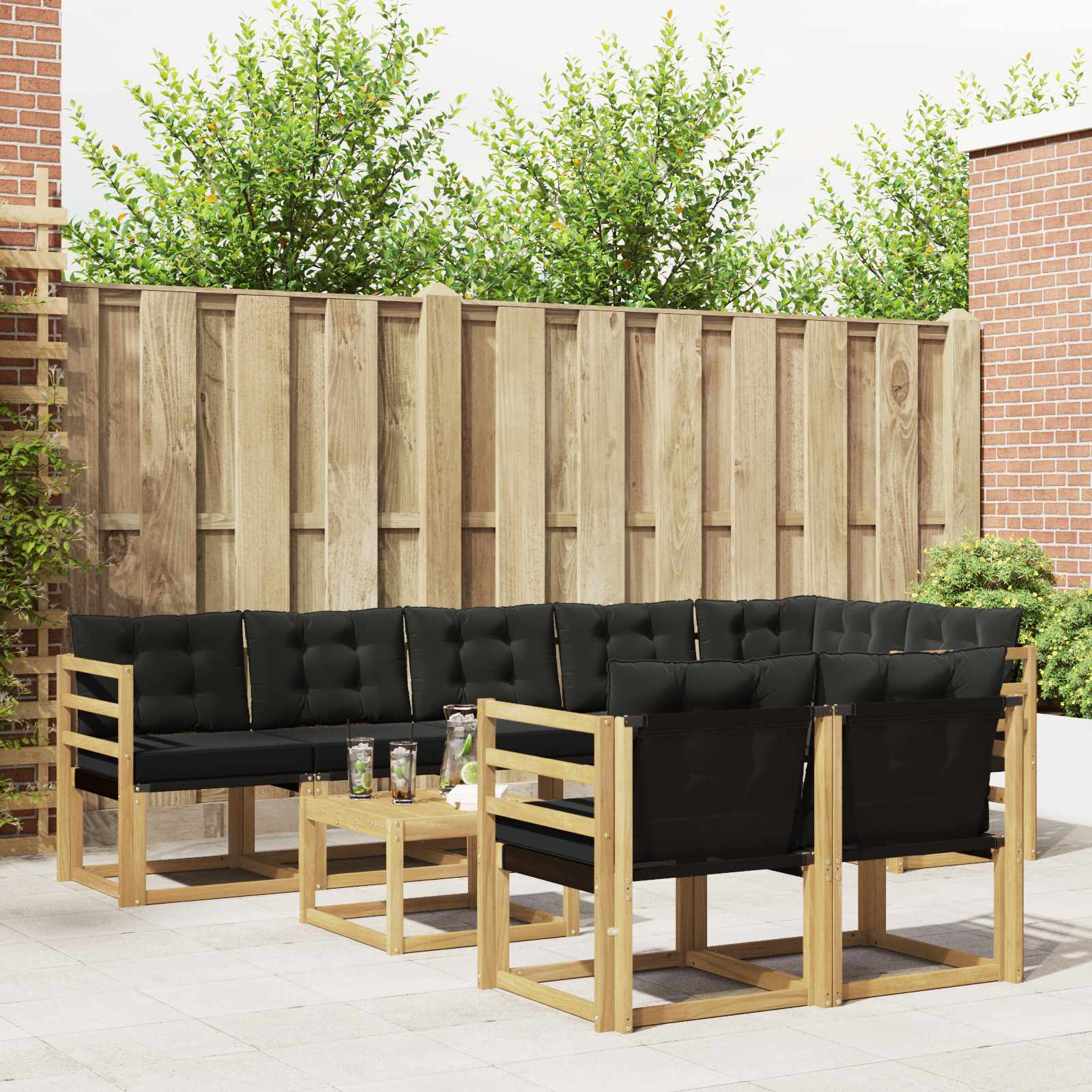 Set vanjskih sofa s jastukom 9 pcs Bijela i crna