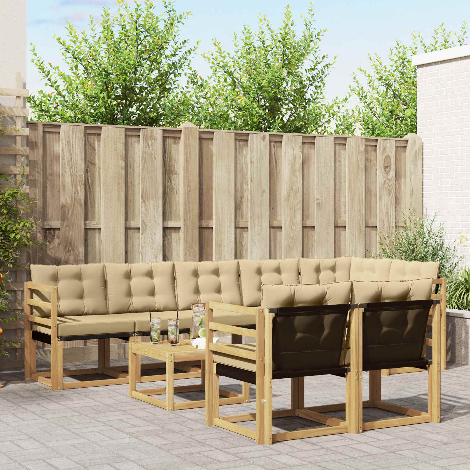 Set vanjskih sofa s jastukom 9 pcs Bijela i bež