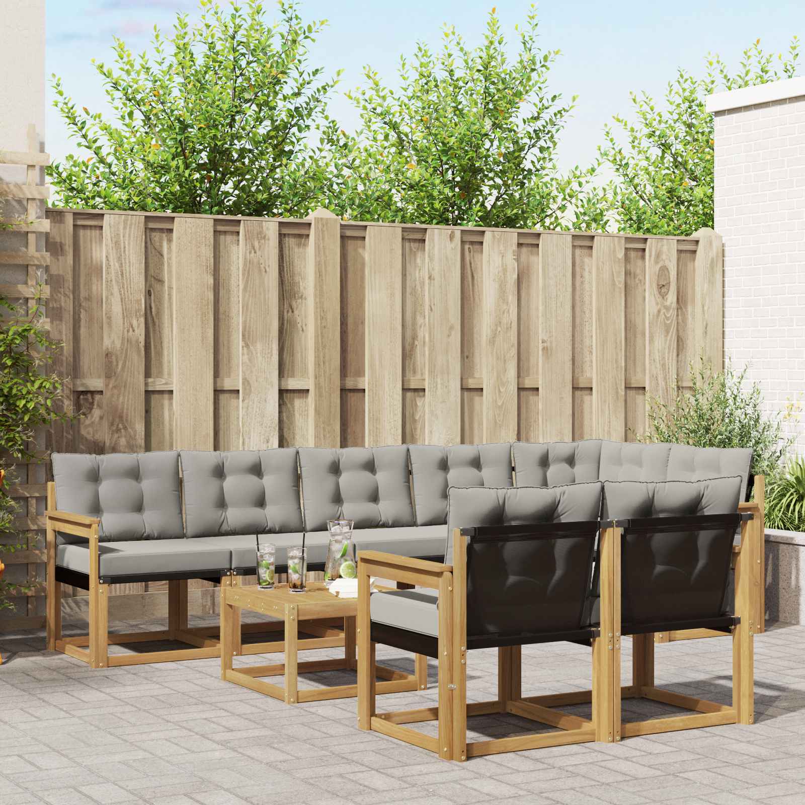 Set vanjskih sofa s jastukom 9 pcs Bijela i svjetlosiva