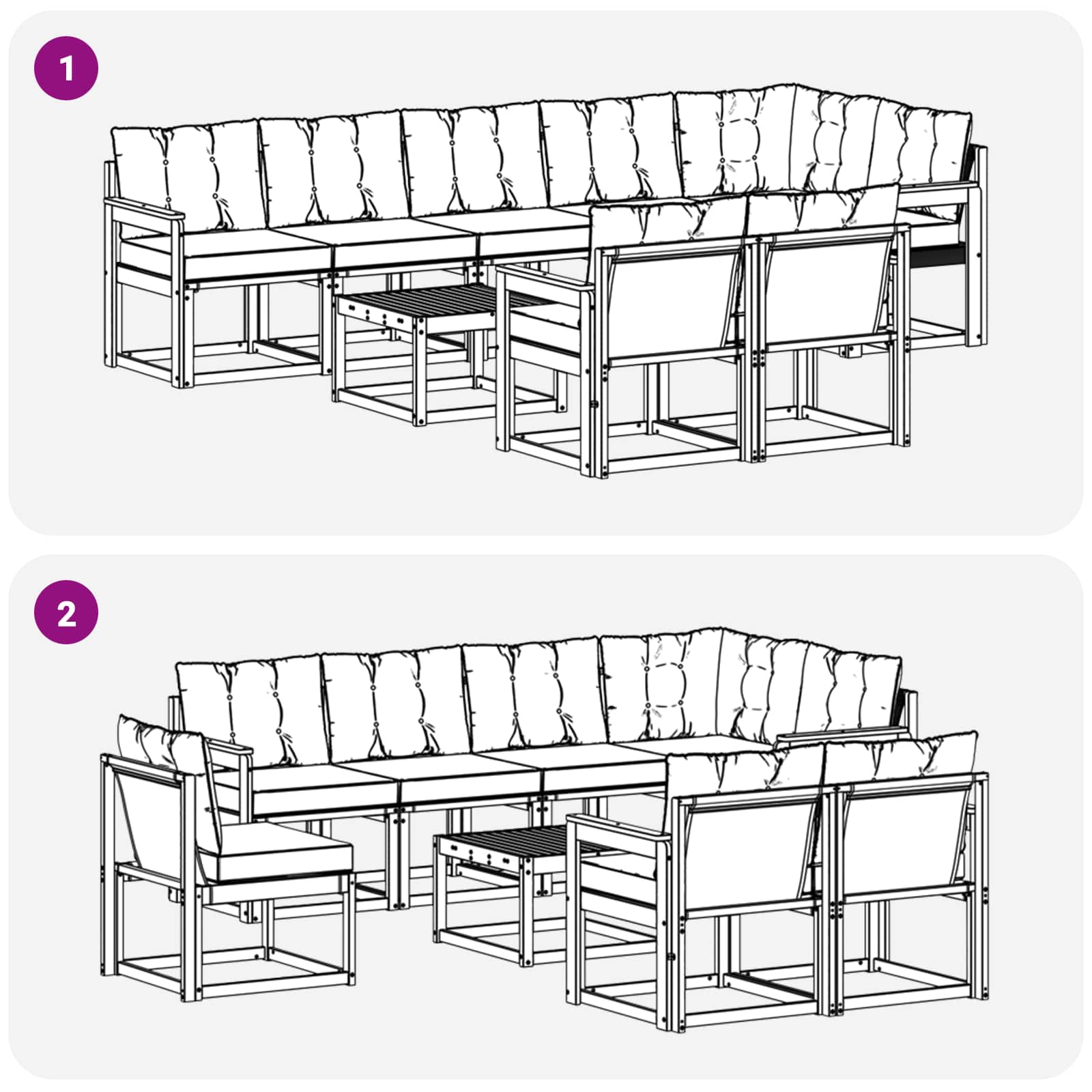 Set vanjskih sofa s jastukom 9 pcs Bijela i crna