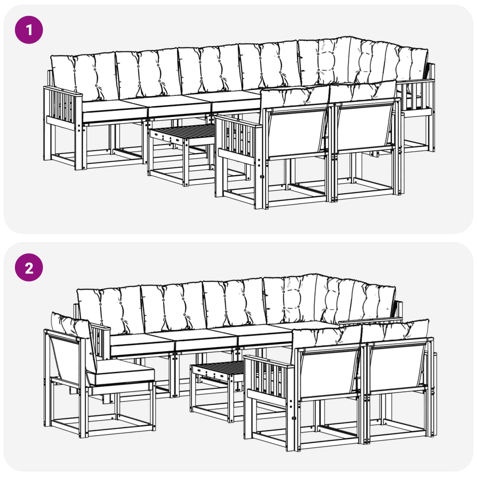 Set vanjskih sofa s jastukom 9 pcs Bijela i crna