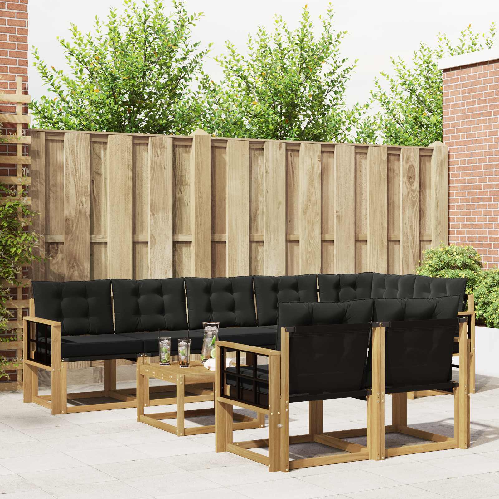 Set vanjskih sofa s jastukom 9 pcs Bijela i crna