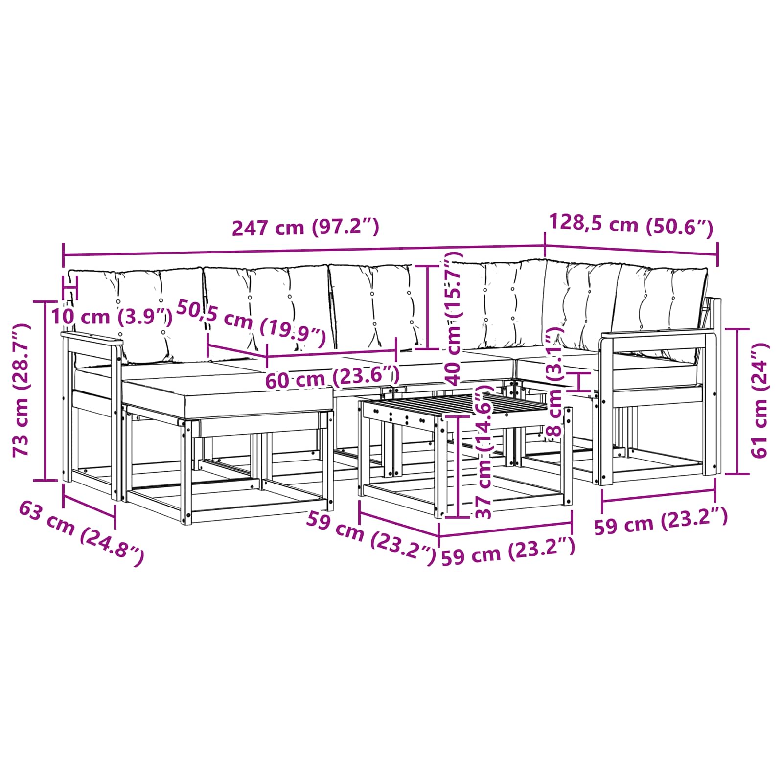 Set vanjskih sofa 7 kom. Bijela i bež