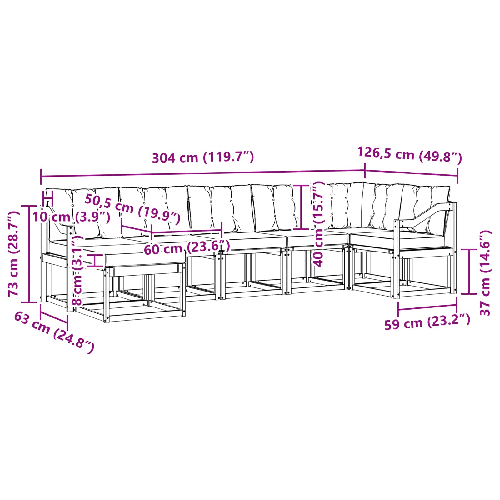 Set vanjskih sofa 7 pcs Čvrsto drvo akacije i Textilene