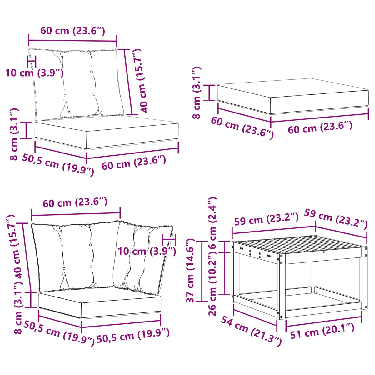 Set vanjskih sofa 8 kom. Bijela i crna
