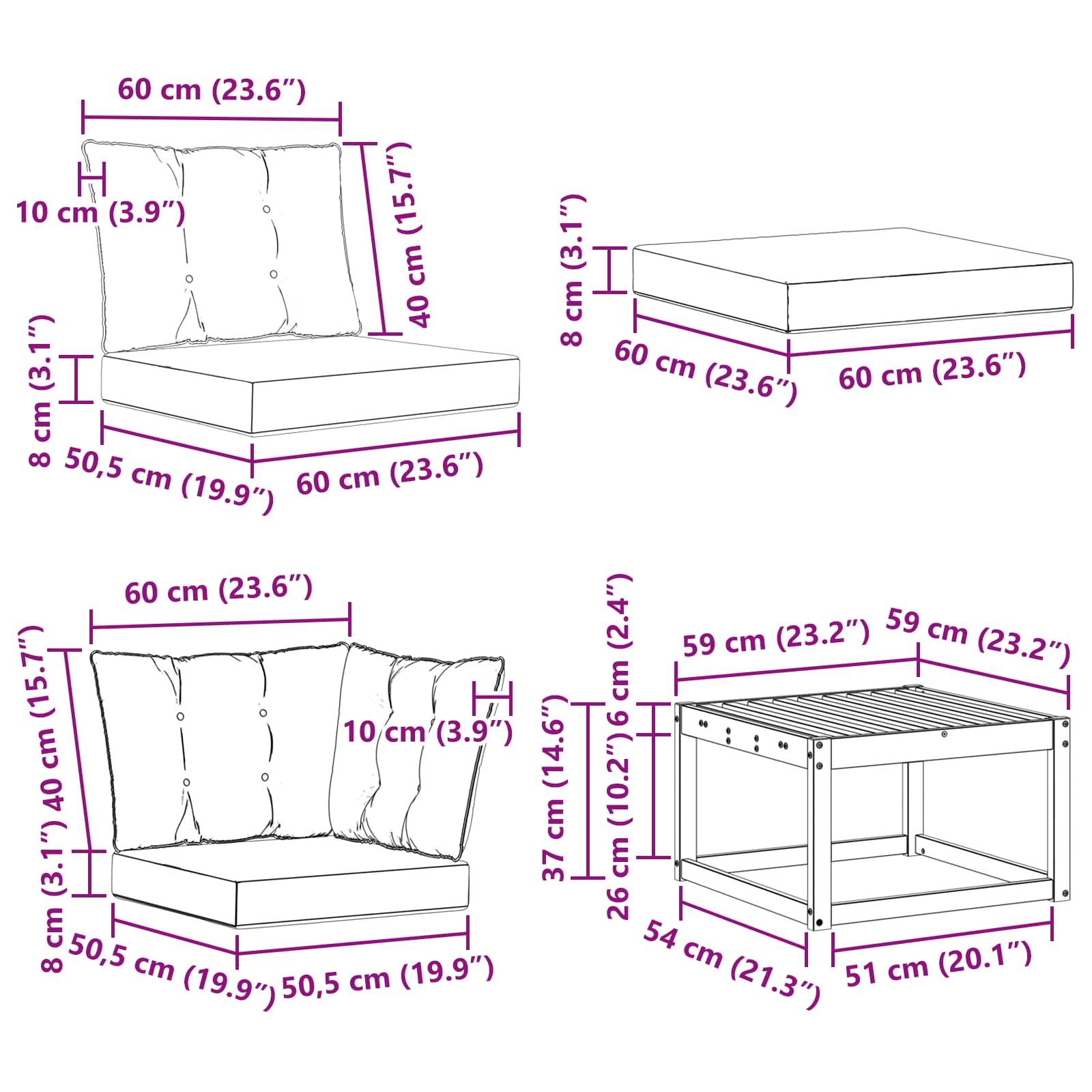 Set vanjskih sofa 8 kom. Bijela i bež