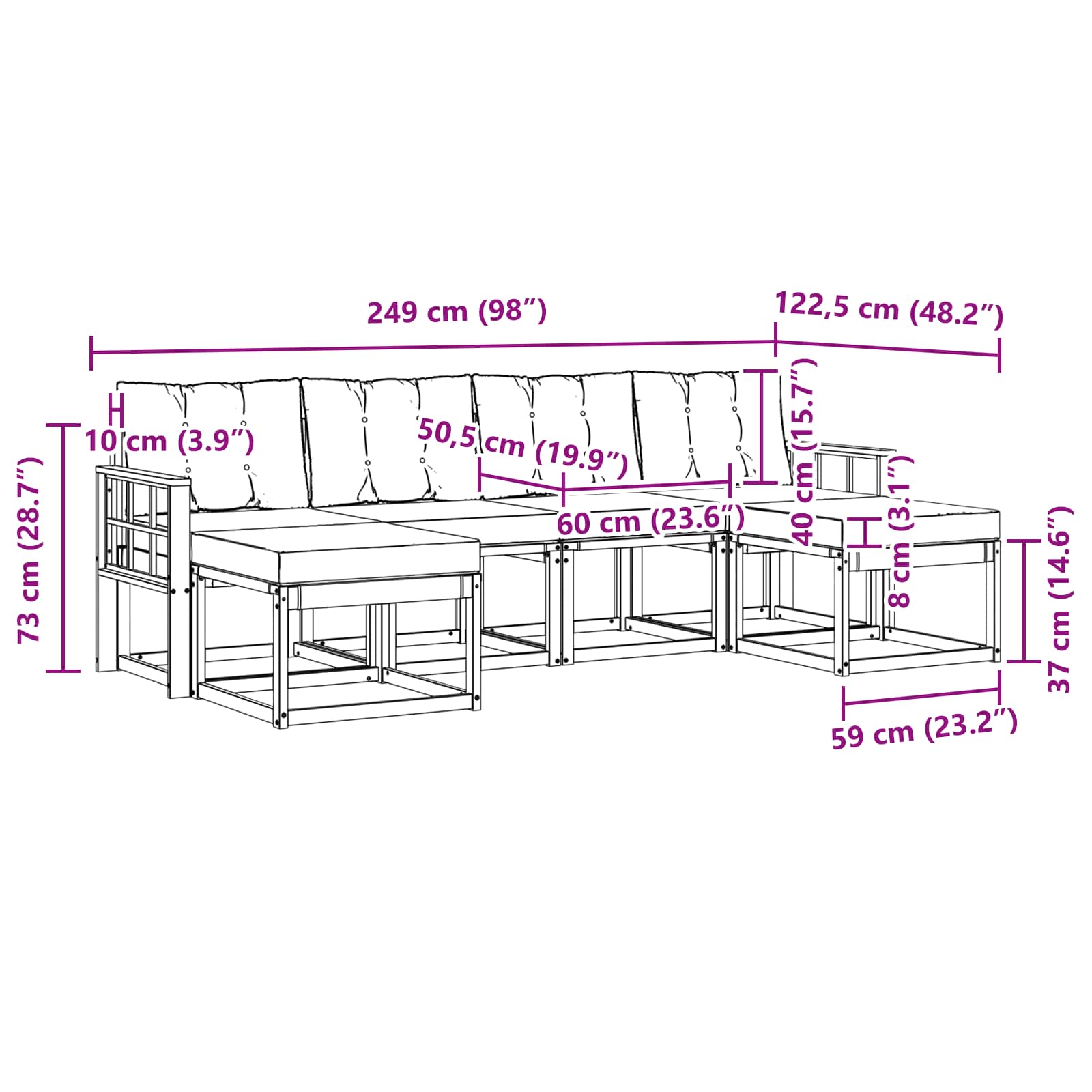 Set vanjskih sofa 6 pcs Bijela i svjetlosiva