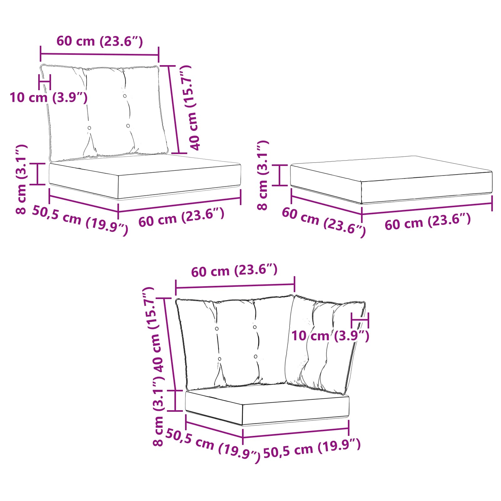 Set vanjskih sofa 8 pcs Bijela i bež