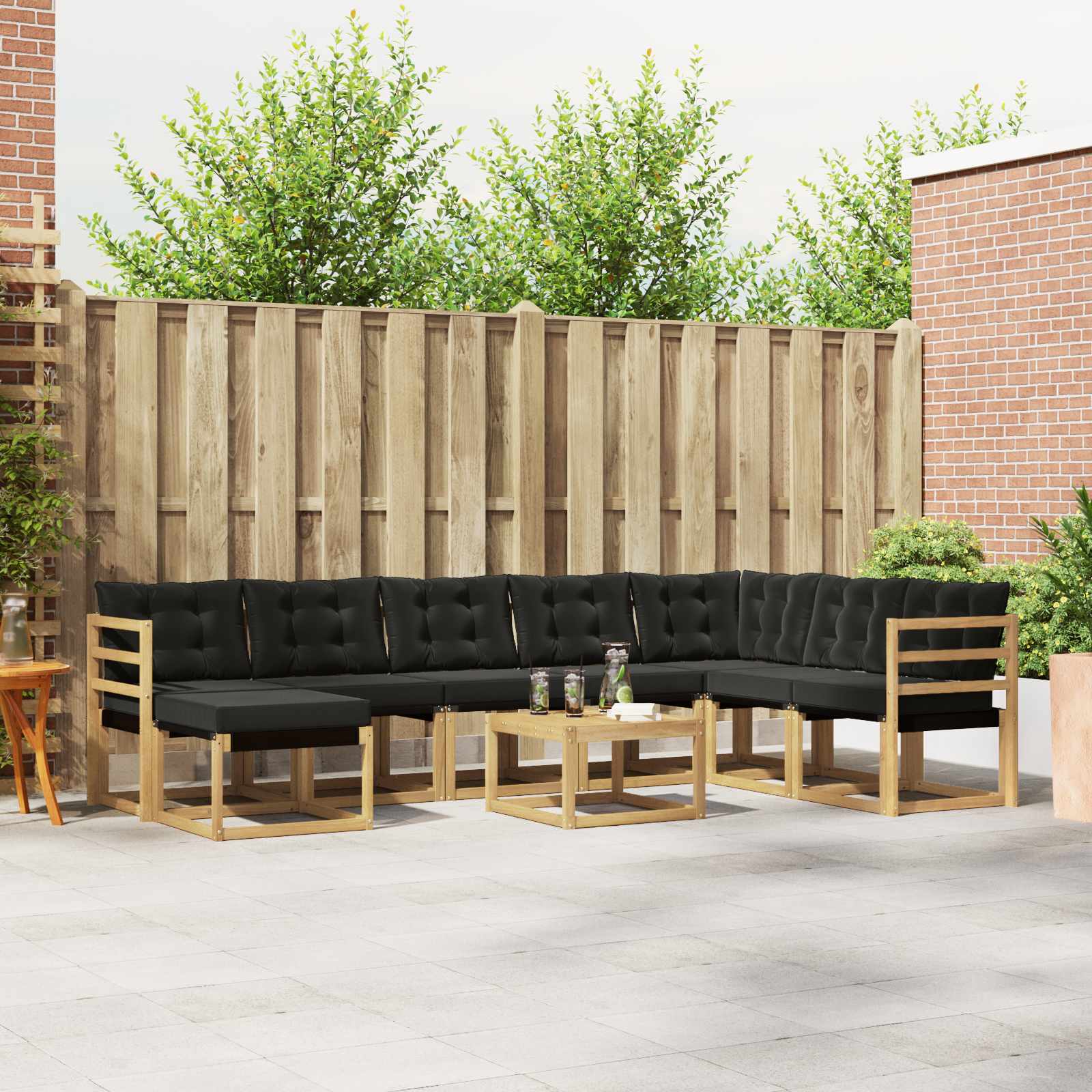 Set vanjskih sofa s jastukom 9 pcs Bijela i crna