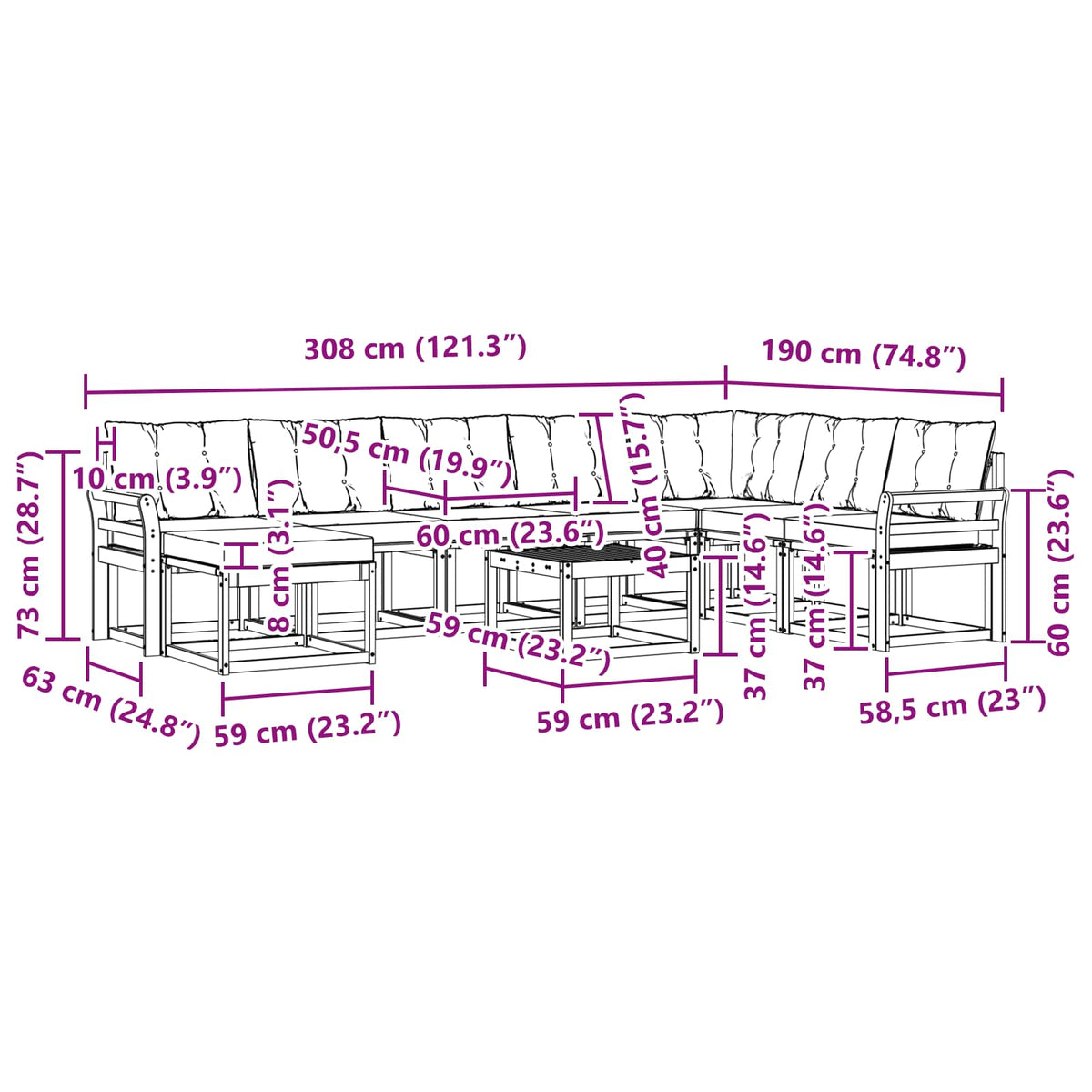 Set vanjskih sofa 9 kom. Bijela i krem